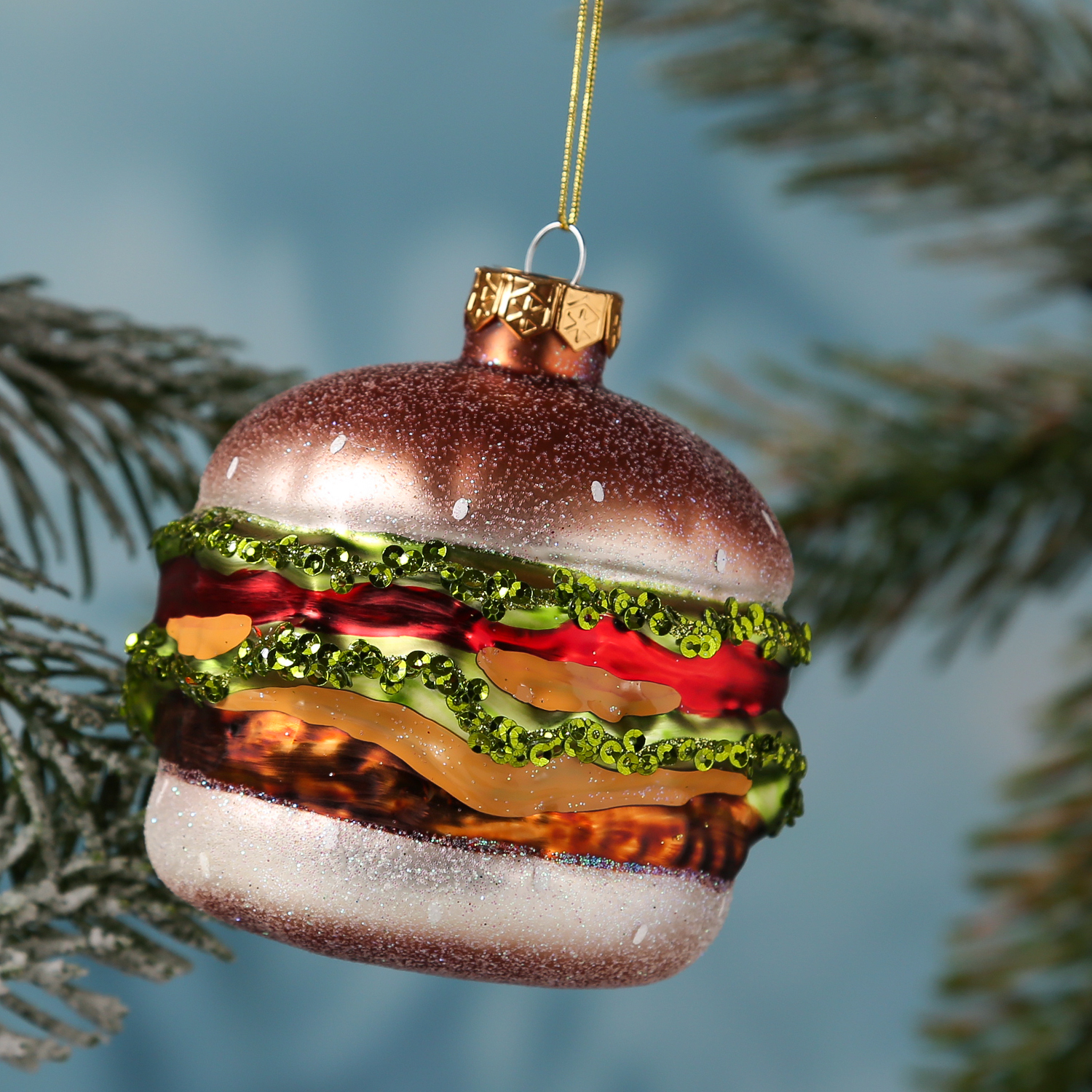 Weihnachtsbaumschmuck HAMBURGER - Glas - inkl. Aufhänger - glitzernd - H: 10,3cm - bunt Weihnachtsbaumschmuck HAMBURGER - Glas - inkl. Aufhänger - glitzernd - H: 10,3cm - bunt