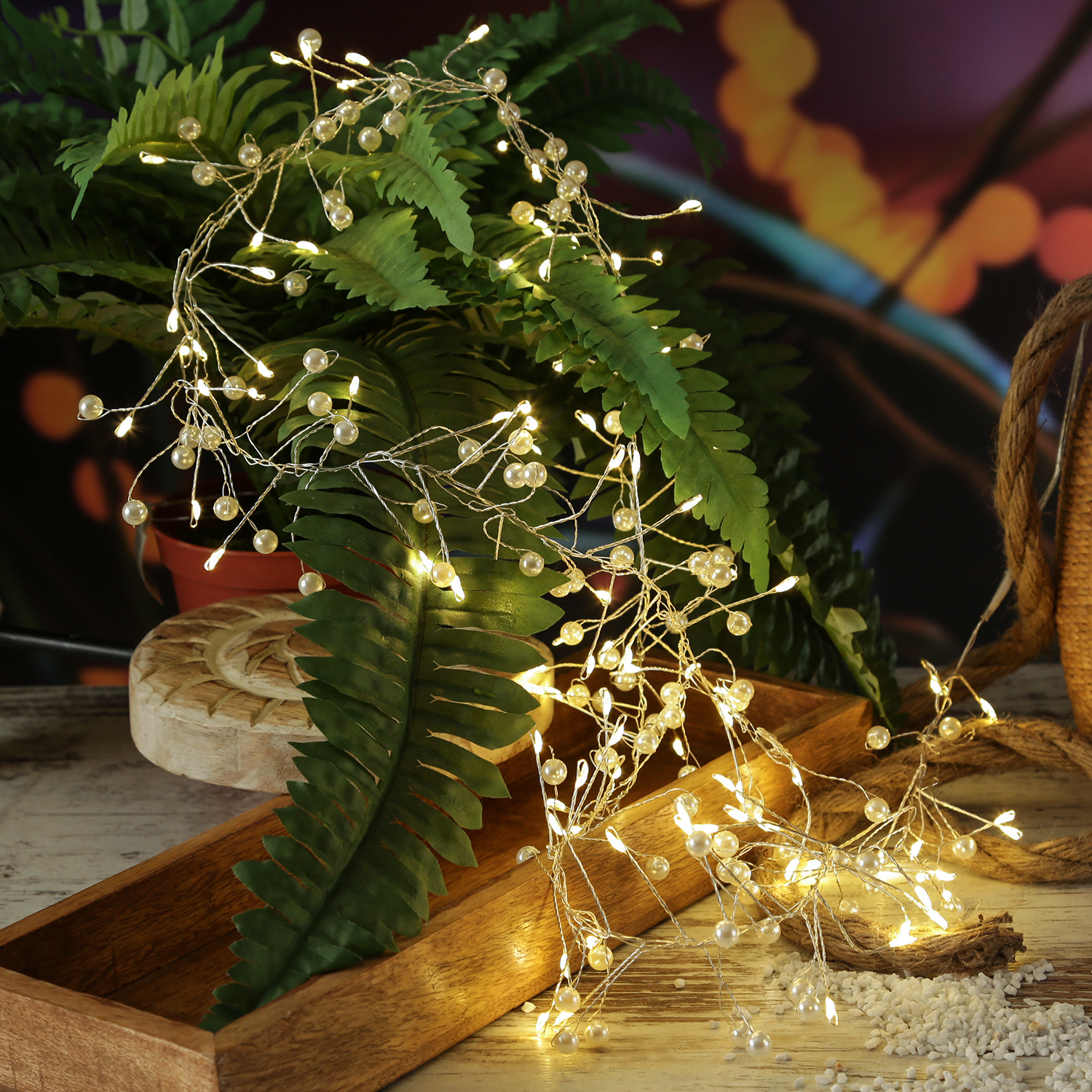 LED Lichterkette Mit Weißen Perlen Und Rosen – 20 Warmweiße LEDs, 1,9m, Biegsamer Draht, Batteriebetrieben – Für Hochzeit, Geburtstag Und Valentinstag