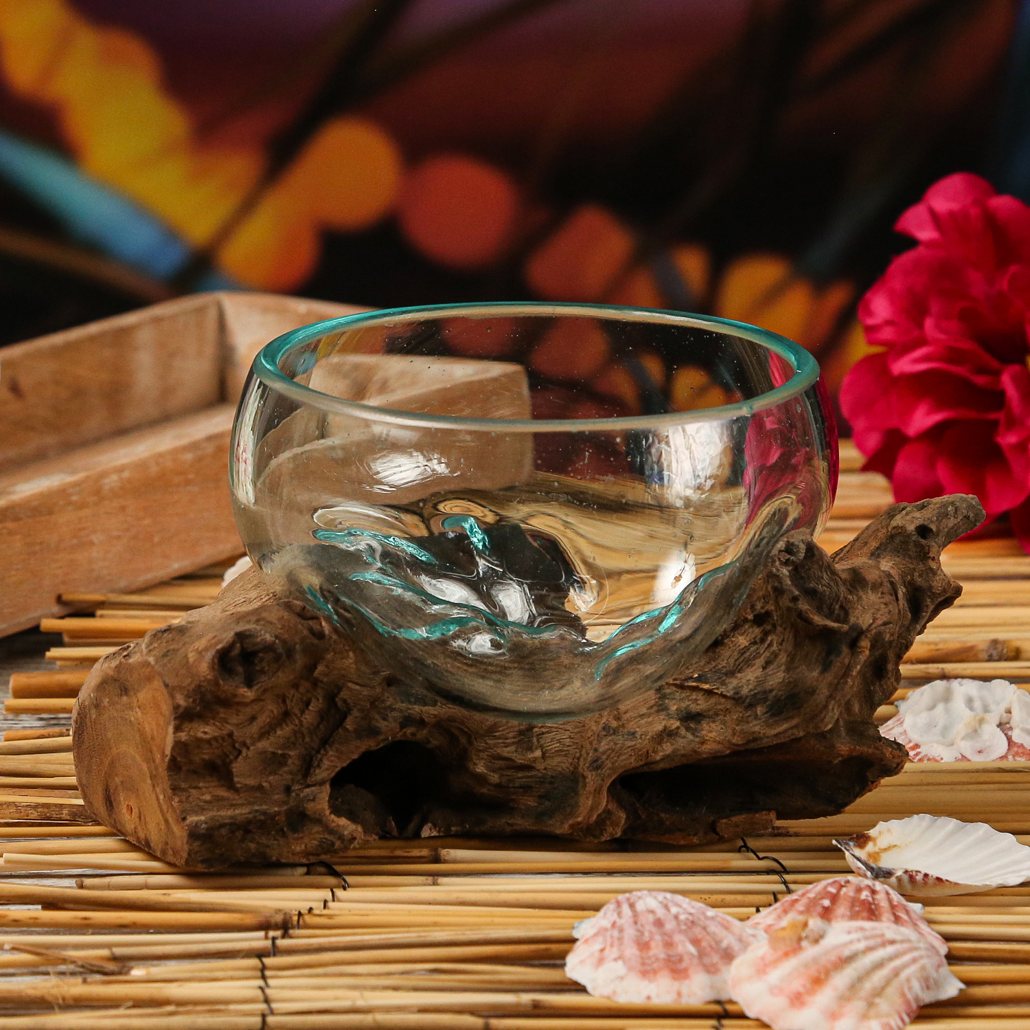 Glasschale auf Wurzelholz - Dekoschale - D: 10cm - natur