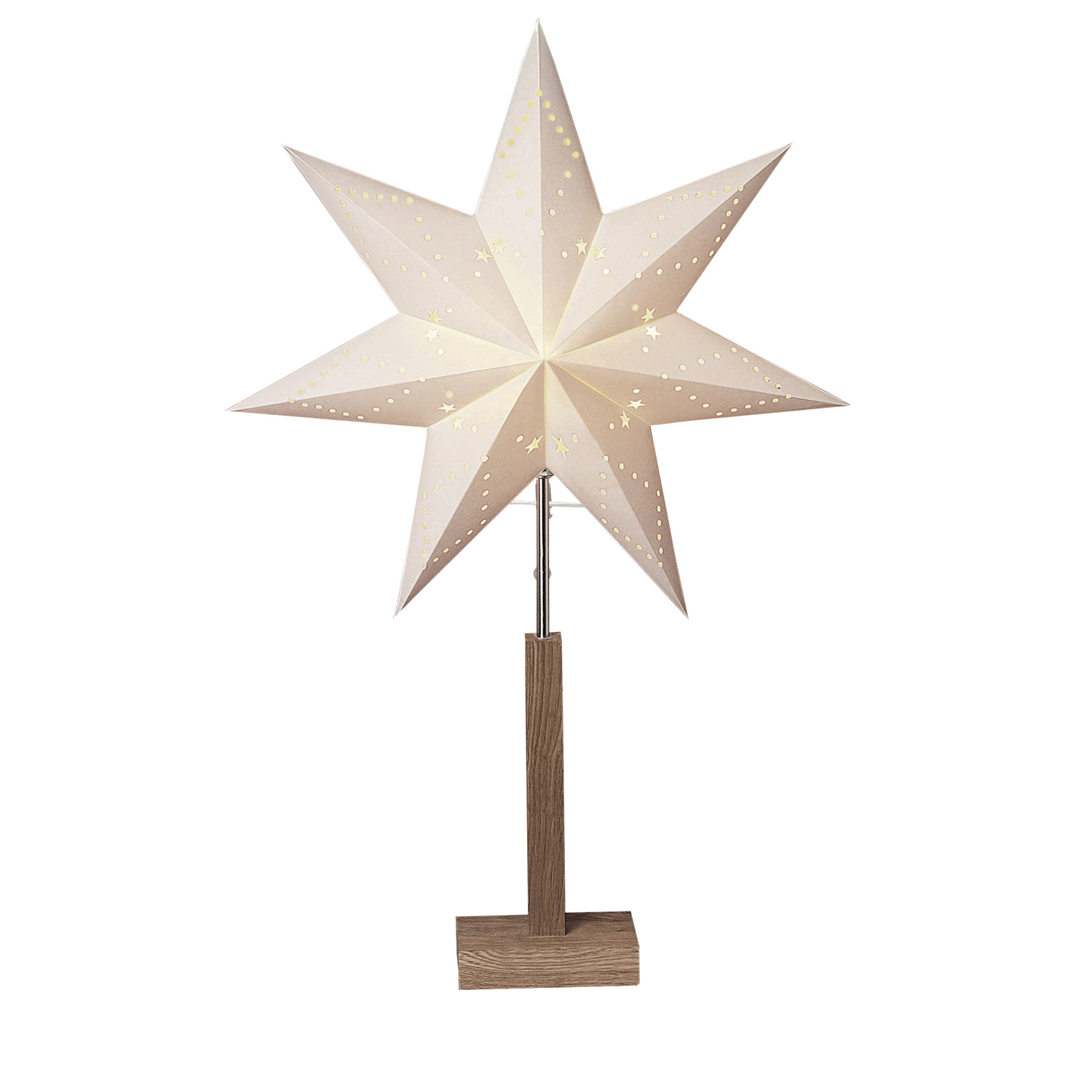 Papierstern "Karo" - stehend - 7-zackig - D: 43cm, H: 70cm - E14 Fassung - weiß