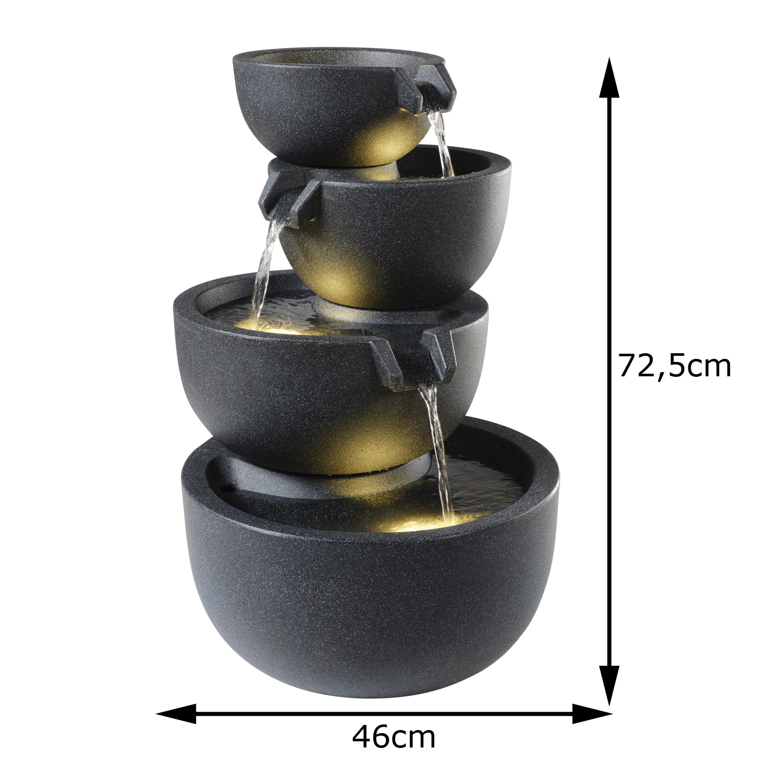 Outdoor Schalenbrunnen - 3 Kaskaden Solar LED Beleuchtung