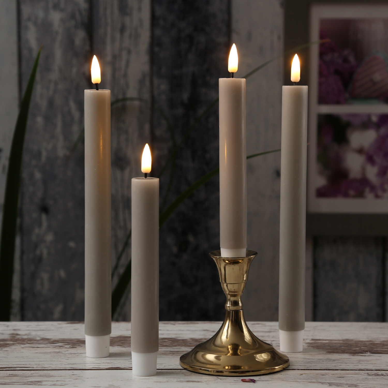 LED Stabkerzen MIA - Echtwachs - realistische 3D Flamme - H: 24cm - sand/taupe - 2 Stk