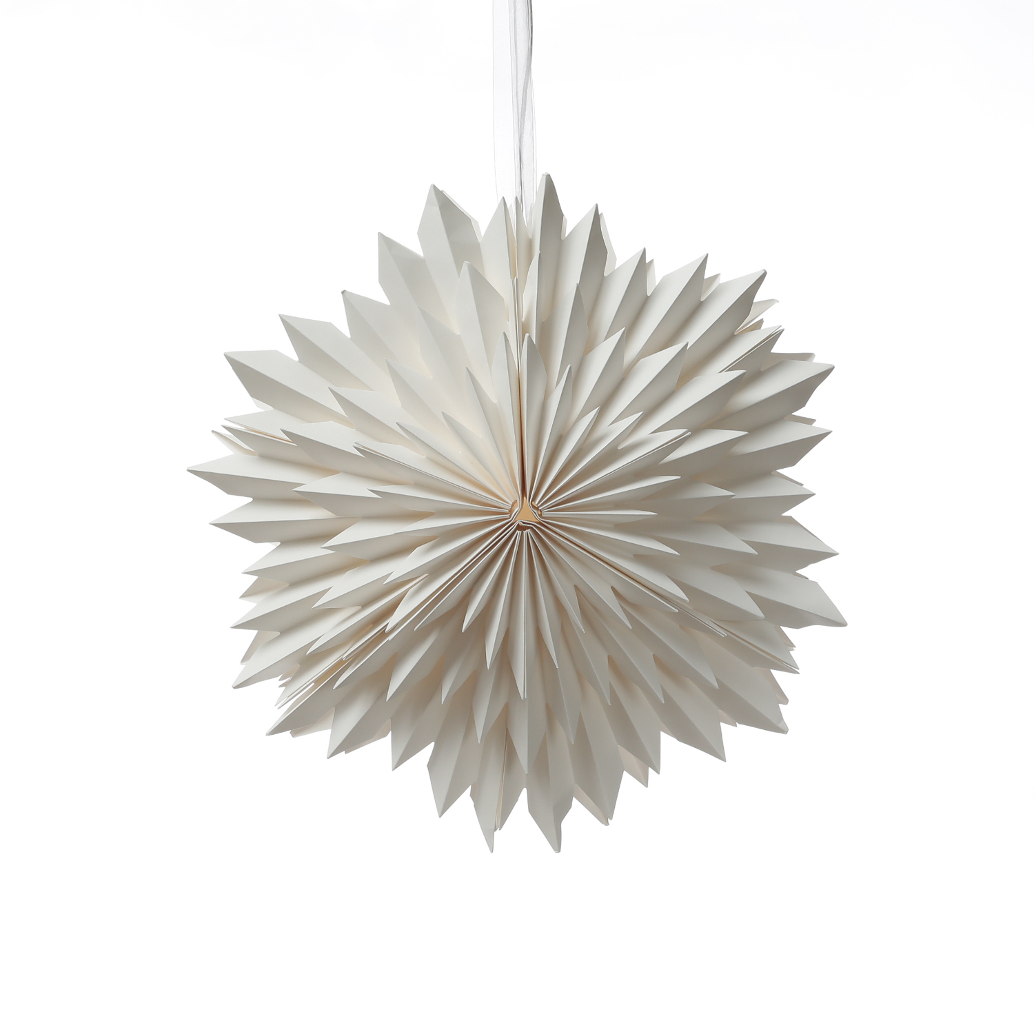 LED Papierstern EISBLUME - hängend - 6 warmweiße LED - D: 38cm - Batterie - Timer - weiß