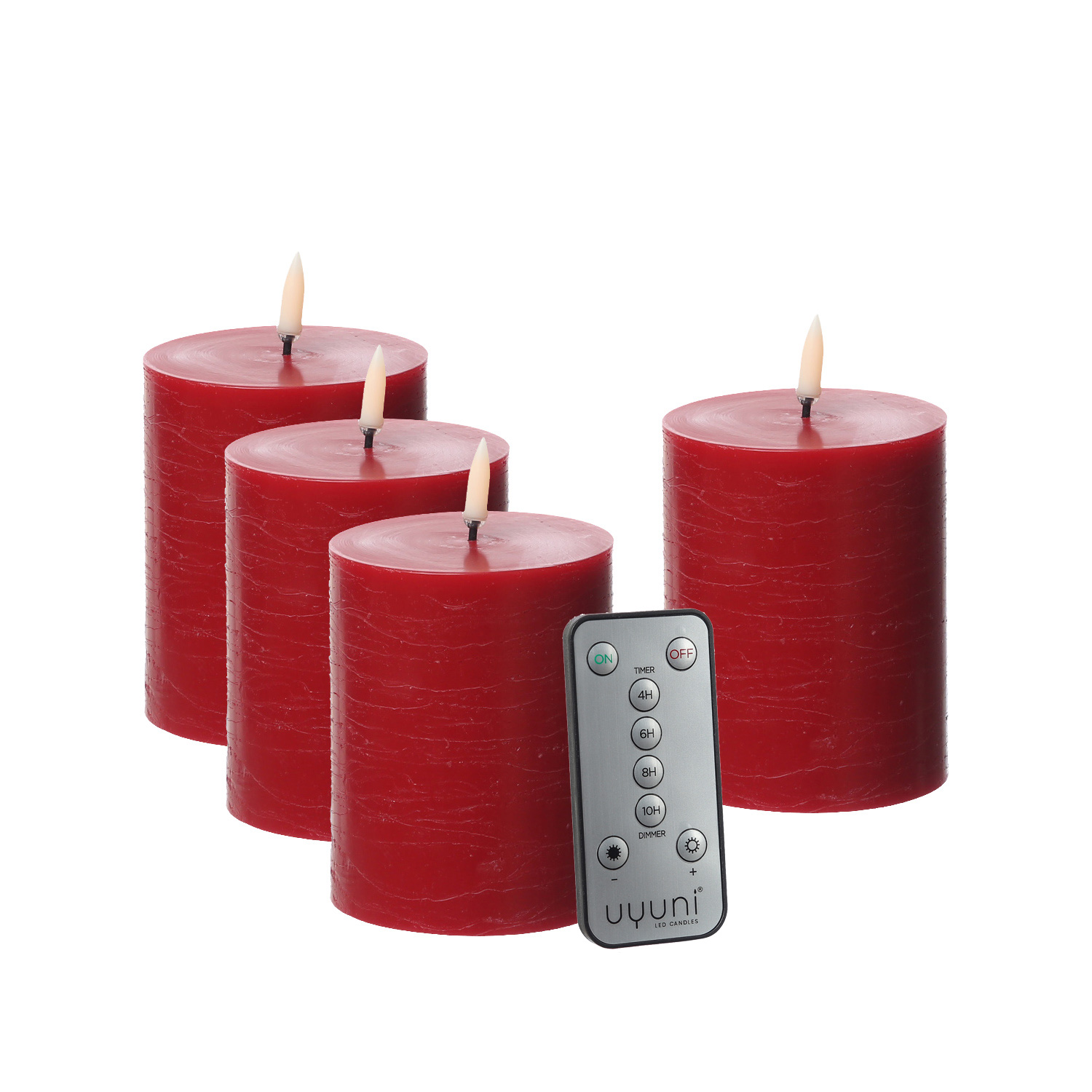 LED Kerzenset PIA - Rustik-Optik - H: 10cm - inkl. Batterien und Fernbedienung - rot - 4er Set LED Kerzenset PIA - Rustik-Optik - H: 10cm - inkl. Batterien und Fernbedienung - rot - 4er Set