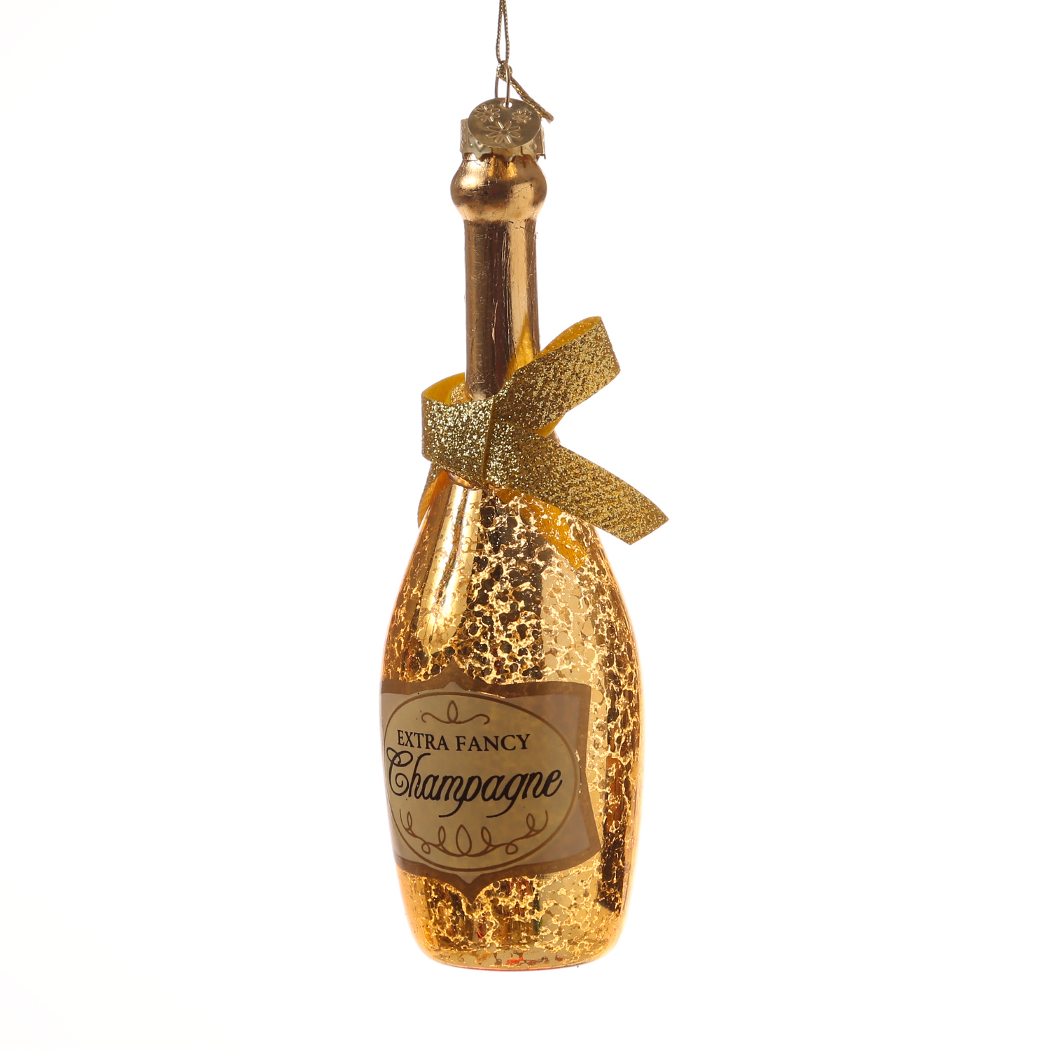 Weihnachtsbaumschmuck CHAMPANGER Flasche - Glas - inkl. Aufhänger - H: 13,5cm - gold Weihnachtsbaumschmuck CHAMPANGER Flasche - Glas - inkl. Aufhänger - H: 13,5cm - gold