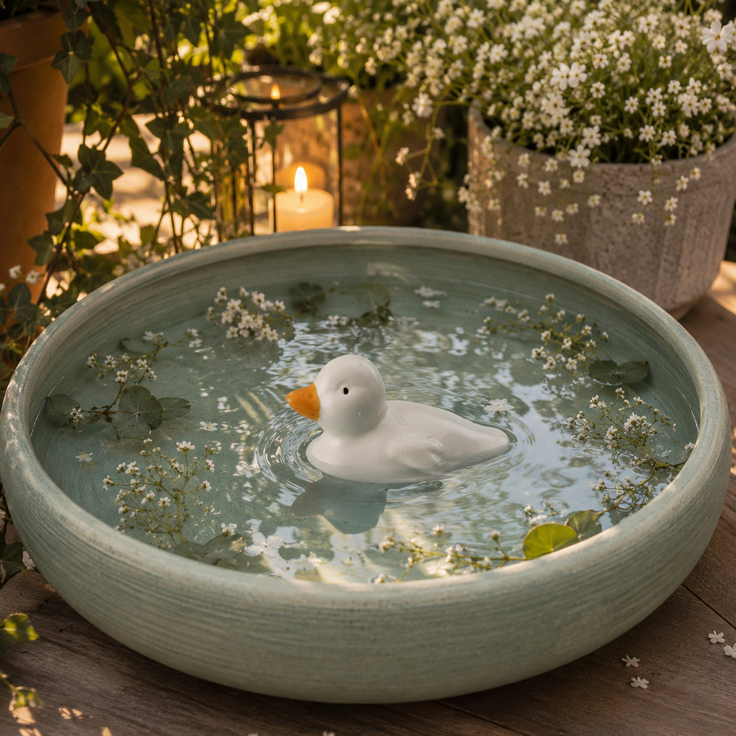 Teichdeko ENTE - Dekofigur - Porzellan - schwimmend - L: 9,7cm - H: 7,5cm - weiß
