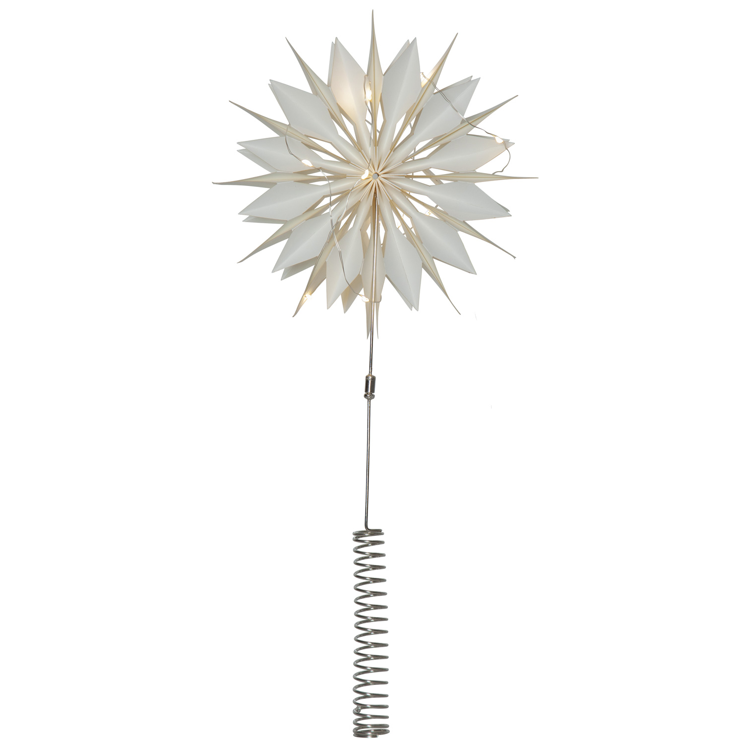 LED Baumspitze Papierstern MELLI -  10 warmweiße LED - H: 43cm - D: 20cm - Timer - Batterie - weiß