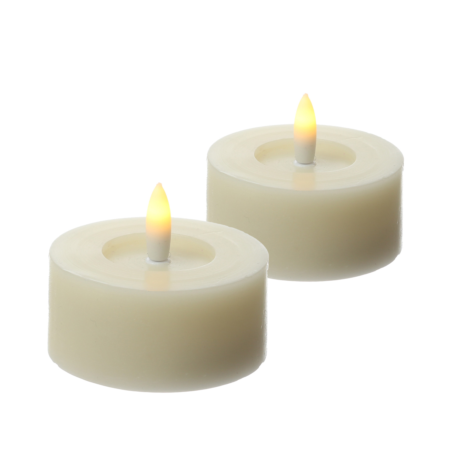 LED Maxi Teelichter LINA - Rustik-Optik - Echtwachs - Timer - D: 7cm - H: 6cm - creme - 2 Stück