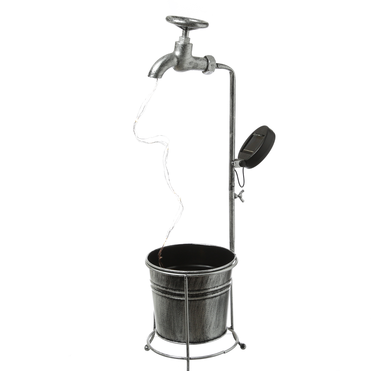 LED Solar Wasserhahn mit Blumentopf - Deko Balkon/Gartenbeleuchtung - H: 60cm - Sensor