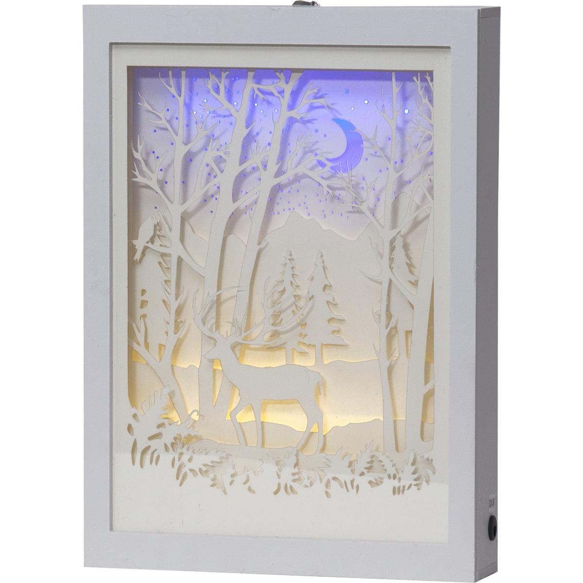 LED-Bild "Scenery"- Hirsch - Material: Kunststoff - weiss - 16 LED - mit Batterie oder Trafo - Timer LED-Bild "Scenery"- Hirsch - Material: Kunststoff - weiss - 16 LED - mit Batterie oder Trafo - Timer