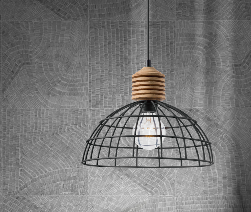 Pendelleuchte VINTO schwarz - Draht und Holz - E27 - 30cm Durchmesser - 1m Kabel