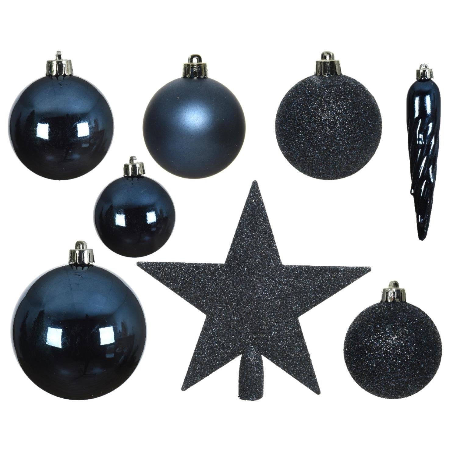 Christbaumkugel - Weihnachtsbaumkugel - bruchfest - glänzend matt glitzernd - dunkelblau - 33er Set