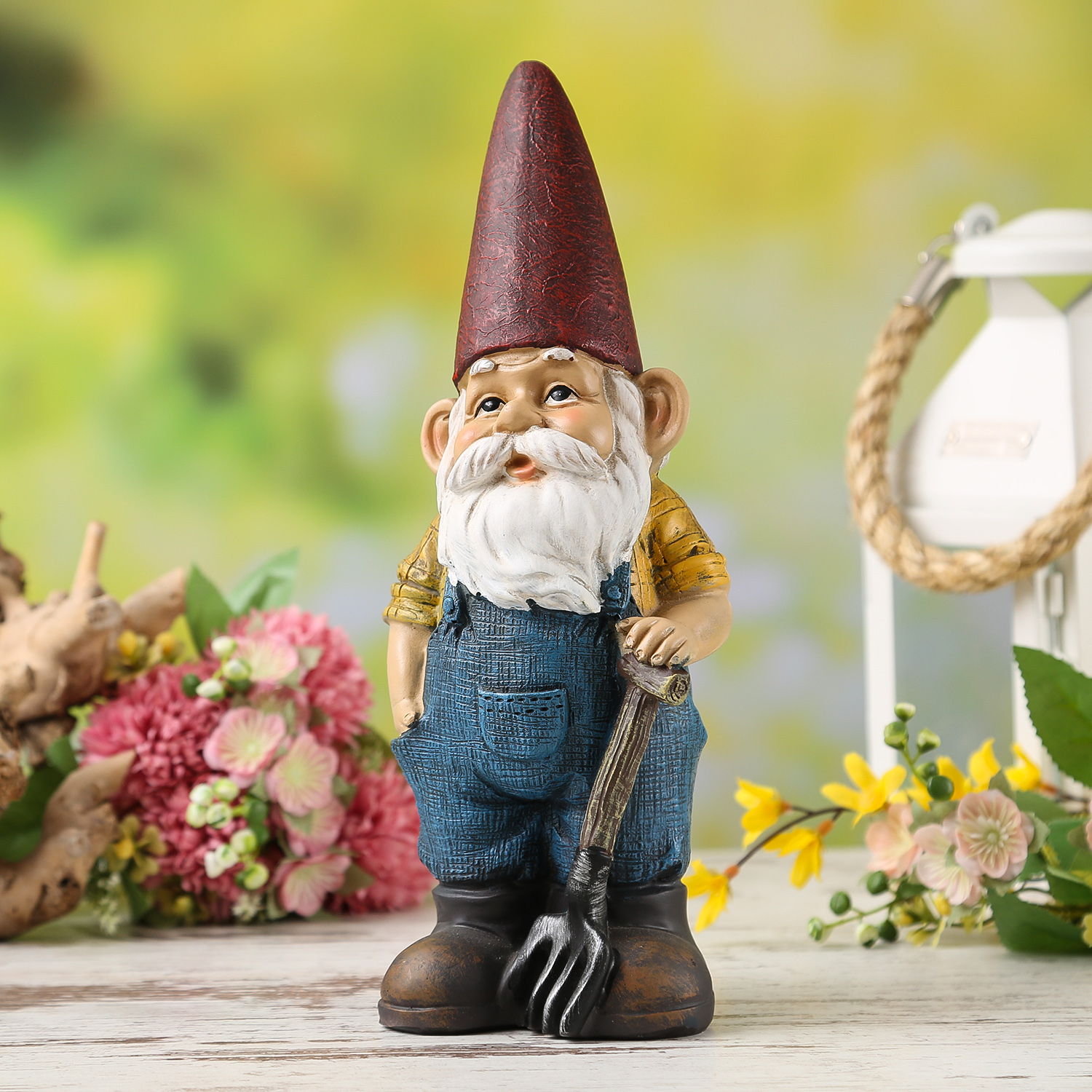 Gartenzwerg DAVID - Zwerg mit Mistgabel - Dekofigur - Polyresin - H- 29cm - bunt