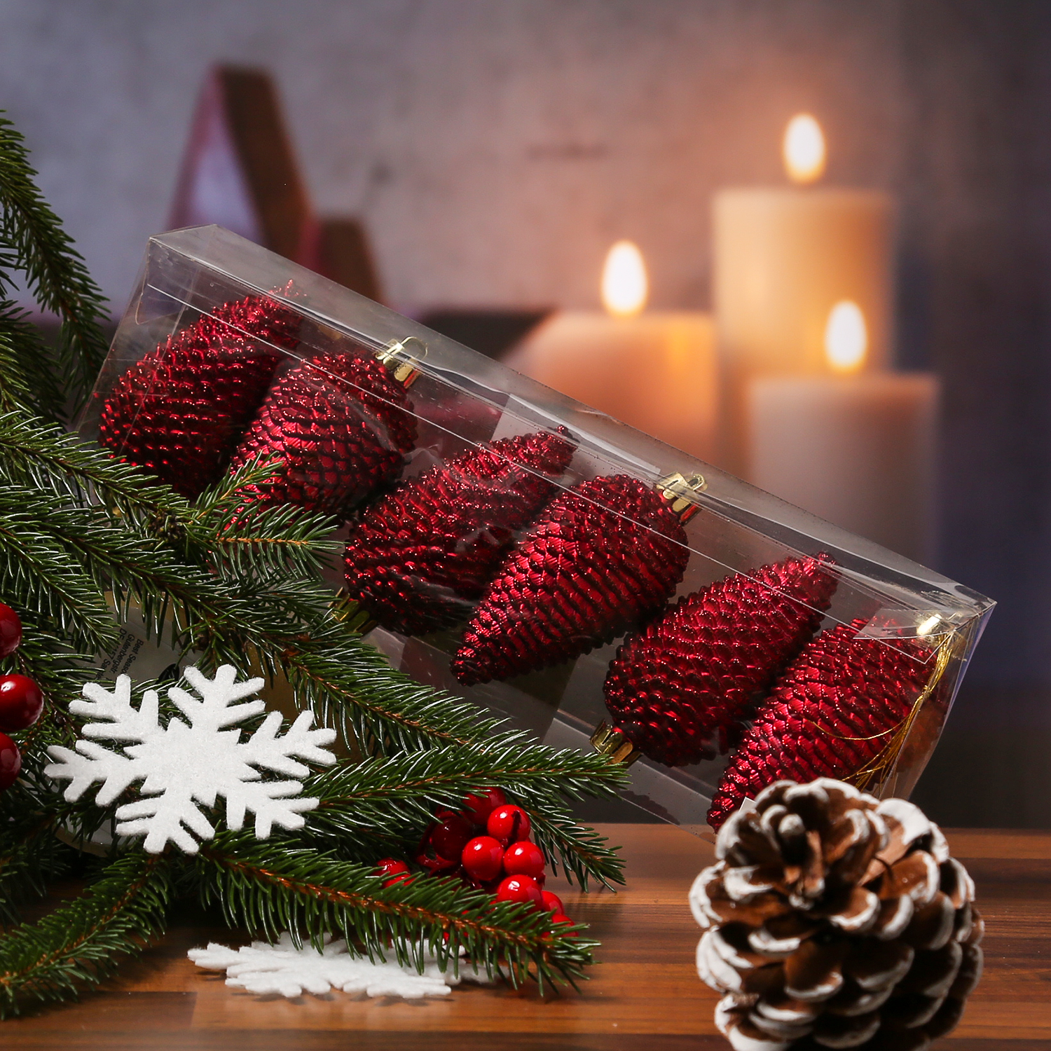 Christbaumschmuck ZAPFEN - Weihnachtsbaumschmuck - bruchfest - glitzernd - H:8cm - weinrot - 6er Set Christbaumschmuck ZAPFEN - Weihnachtsbaumschmuck - bruchfest - glitzernd - H:8cm - weinrot - 6er Set