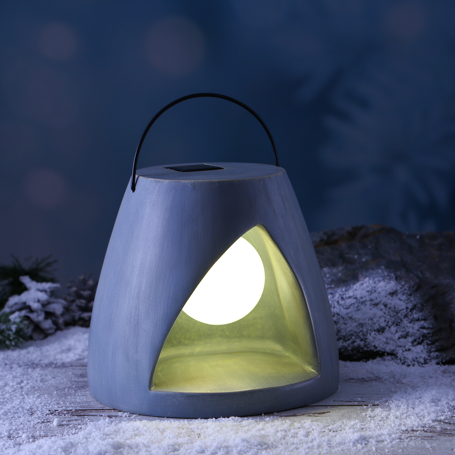 LED Solar Laterne - Kugellampe im Stein - Polyresin - 3 warmweiße LED - H: 19,5cm - grau LED Solar Laterne - Kugellampe im Stein - Polyresin - 3 warmweiße LED - H: 19,5cm - grau