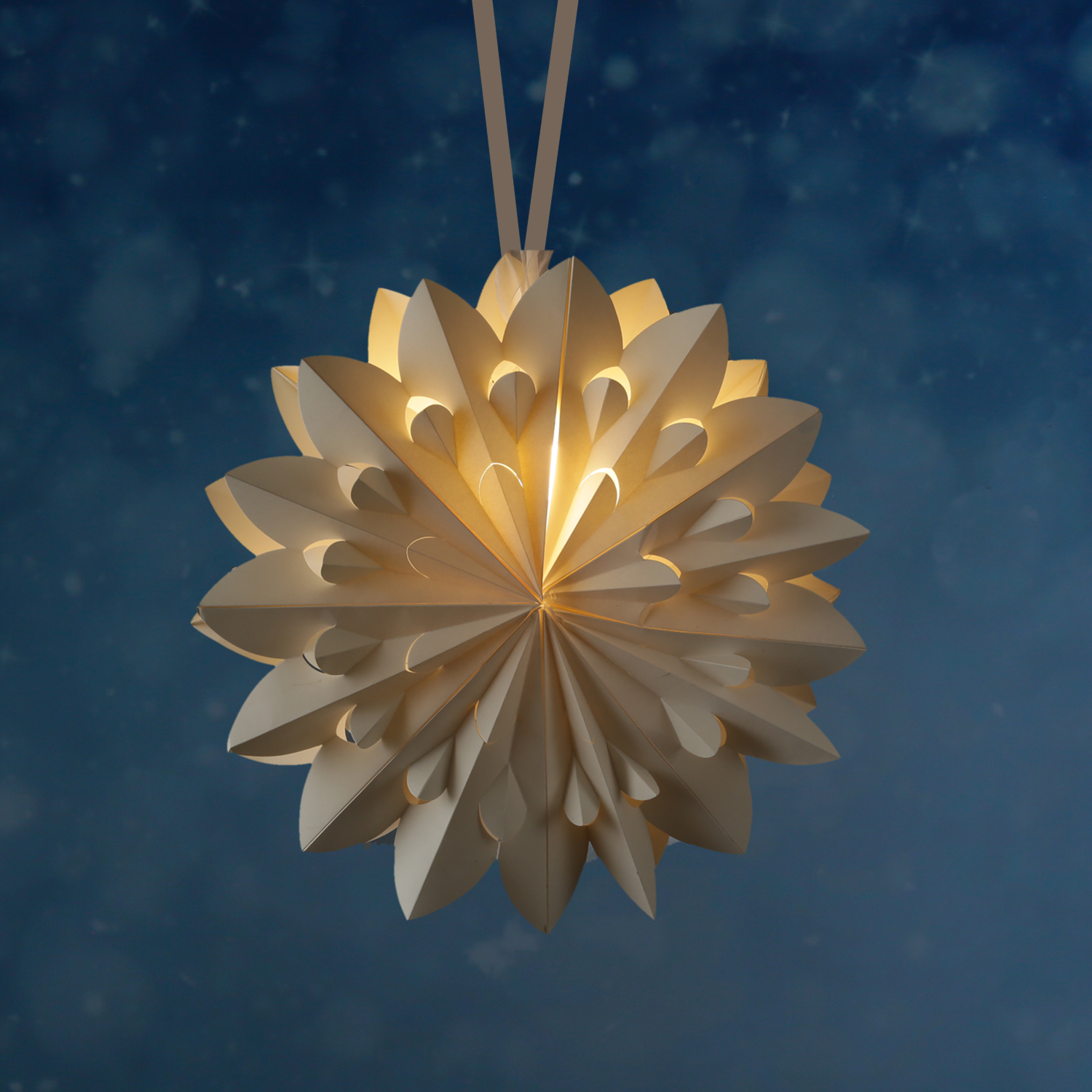 LED Papierstern - Weihnachtsstern - hängend - 6 warmweiße LED - D: 40cm - Batterie - Timer - weiß LED Papierstern - Weihnachtsstern - hängend - 6 warmweiße LED - D: 40cm - Batterie - Timer - weiß