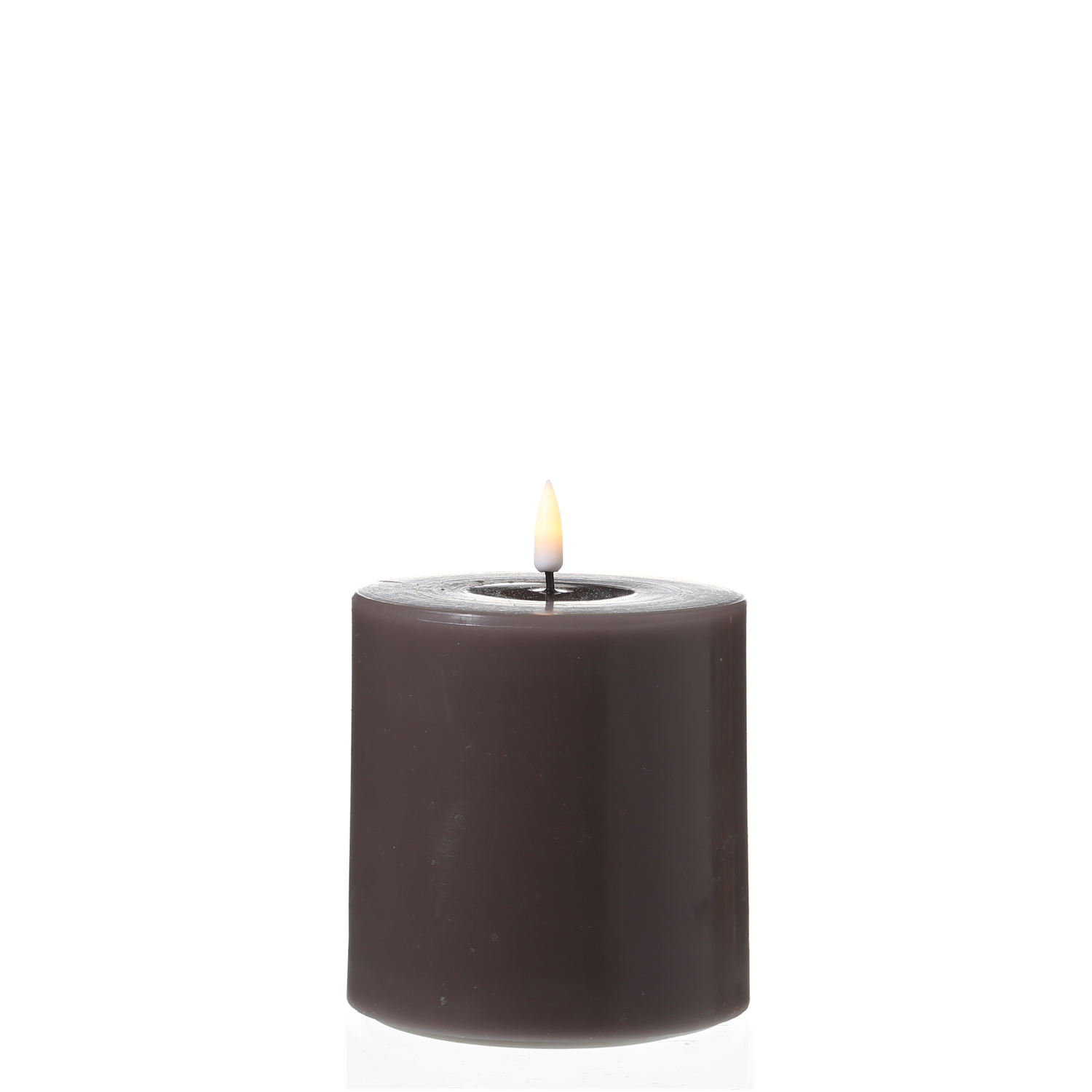 LED Stumpenkerze MIA - Echtwachs - realistische 3D Flamme - H: 10cm - D: 10cm - mokkafarben LED Stumpenkerze MIA - Echtwachs - realistische 3D Flamme - H: 10cm - D: 10cm - mokkafarben