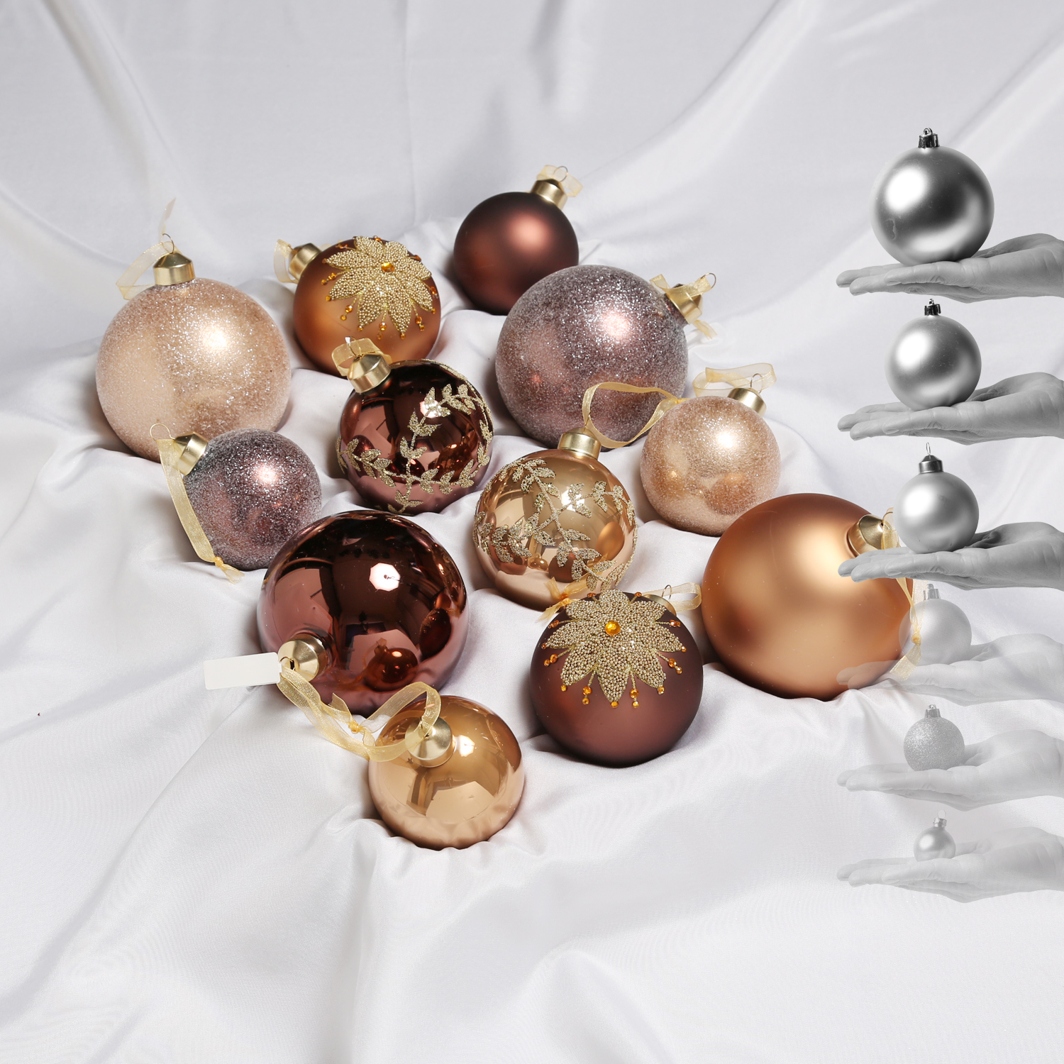 Christbaumkugel - Weihnachtsbaumkugel - Glas - 3 Größen - glänzend matt glitzernd - braun - 12er Set Christbaumkugel - Weihnachtsbaumkugel - Glas - 3 Größen - glänzend matt glitzernd - braun - 12er Set