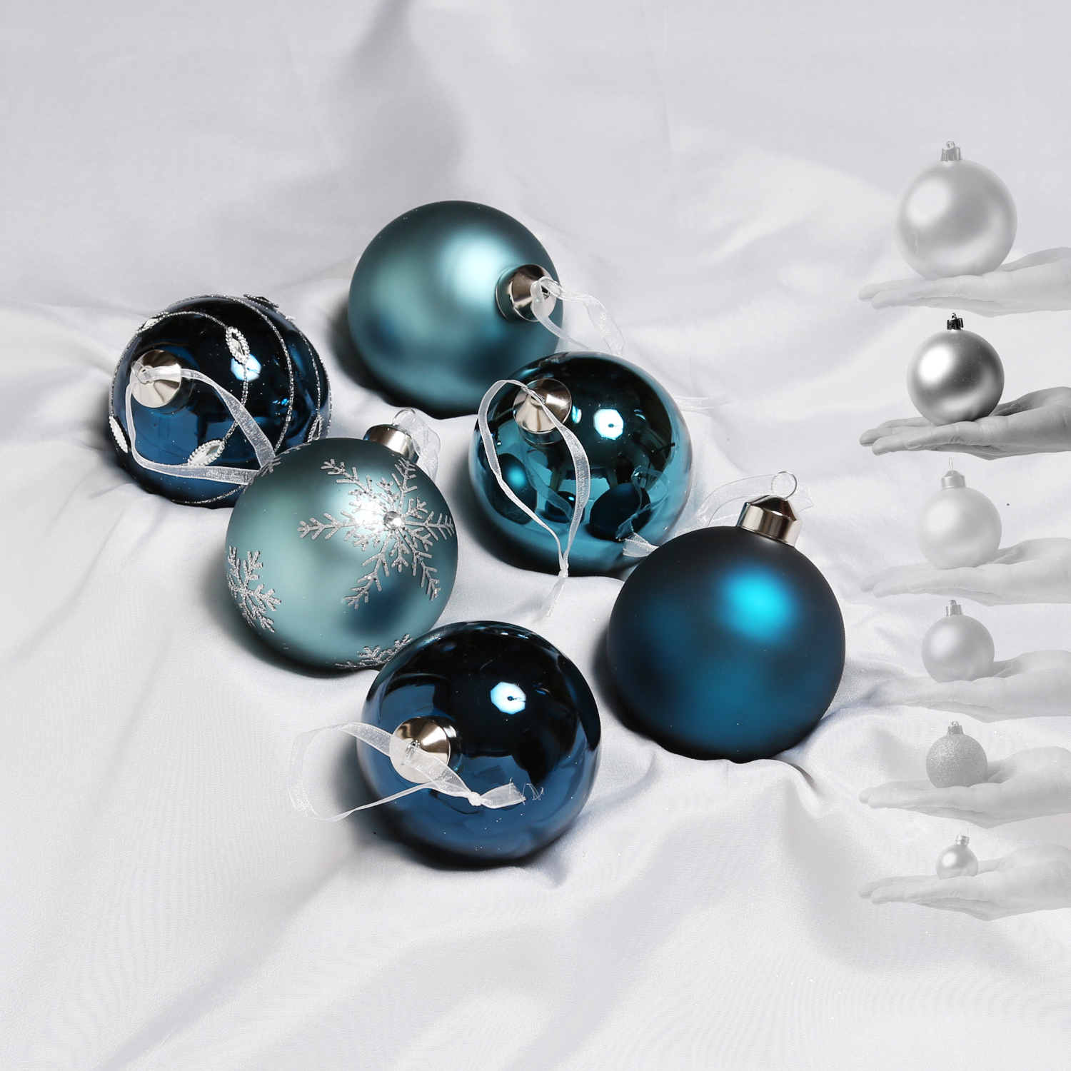 Christbaumkugel - Glas - D: 8cm - glänzend und matt - blau, dunkelblau - 6er Set Christbaumkugel - Glas - D: 8cm - glänzend und matt - blau, dunkelblau - 6er Set