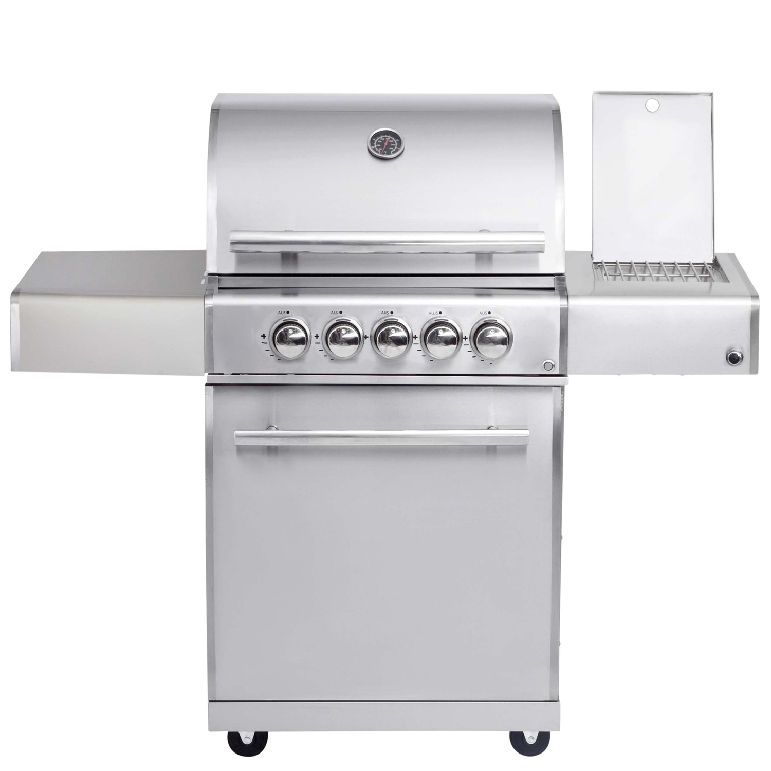 CHEF Paket M1 - Basis silber 3 Brenner Backburner Seitenkocher GRATIS: Cover, Grillplatte, Spieß