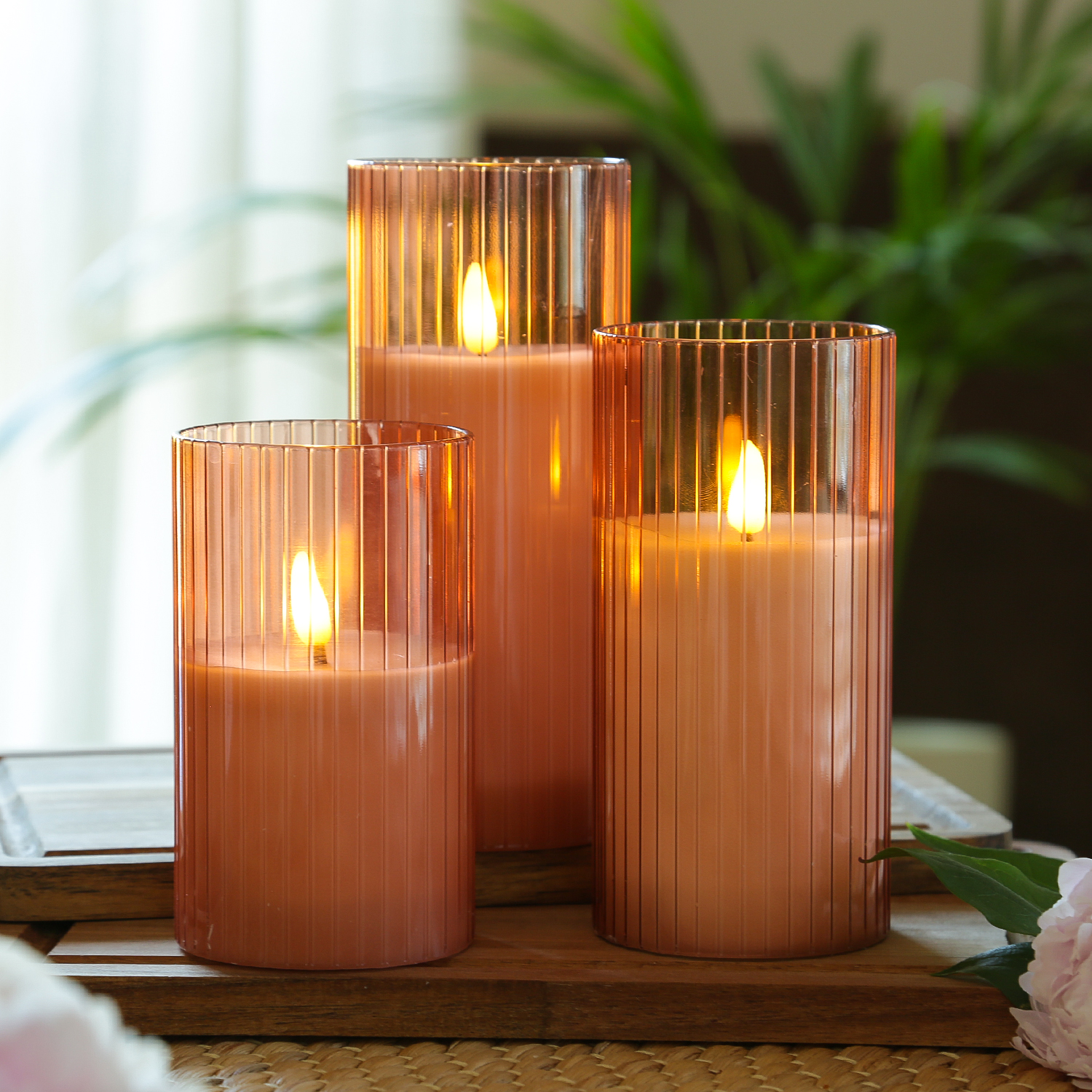 LED Kerze im Glas - Windlicht - Echtwachs - 3D Flamme - Timer - H: 17,5cm - D: 7,5cm - rosa LED Kerze im Glas - Windlicht - Echtwachs - 3D Flamme - Timer - H: 17,5cm - D: 7,5cm - rosa