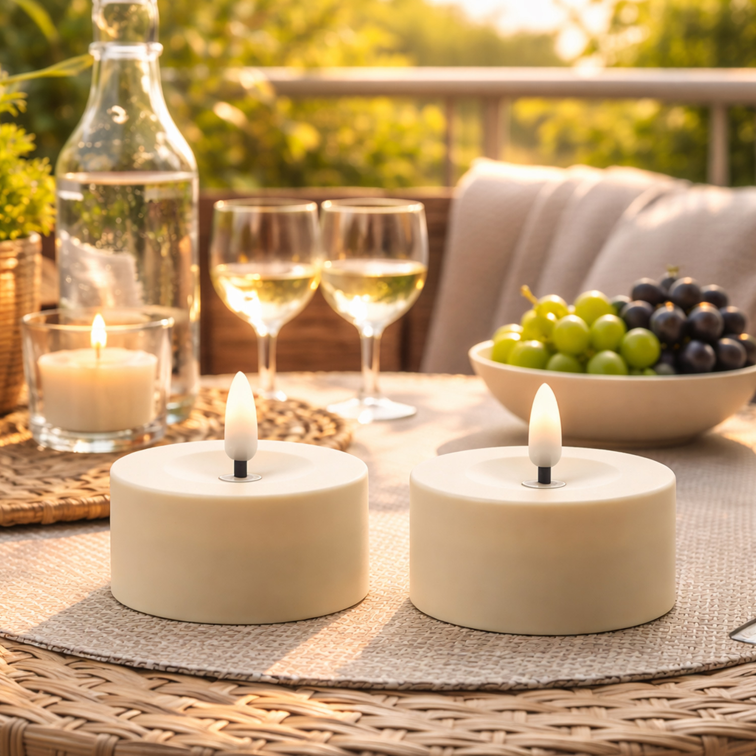 LED Solar Maxi Teelichter - XL Outdoor Teelichter - D: 7cm - Lichtsensor - creme - 2er Set