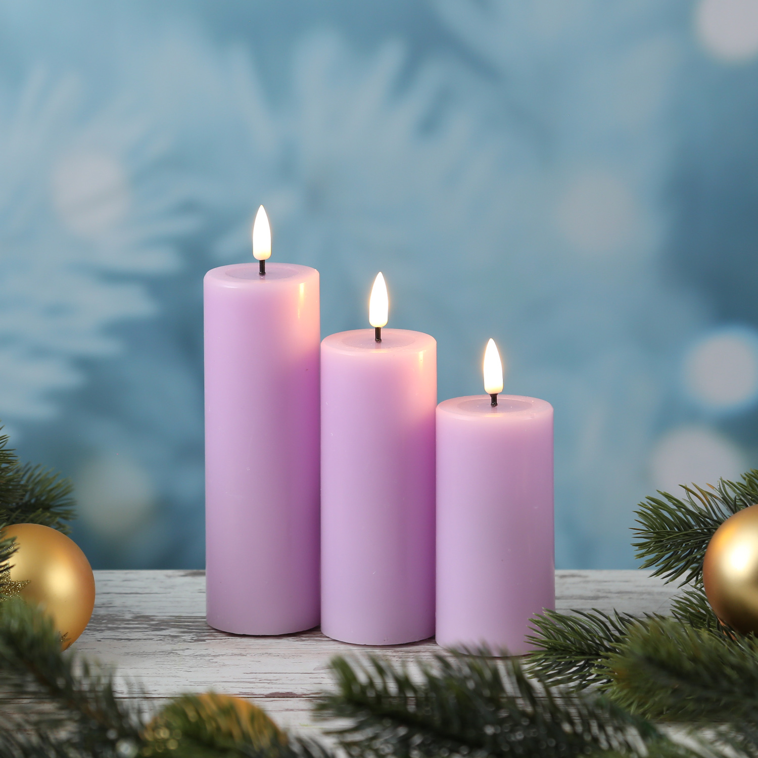 LED Stumpenkerze MIA - Echtwachs - realistische 3D Flamme - H: 15cm - D: 5cm - lavendel LED Stumpenkerze MIA - Echtwachs - realistische 3D Flamme - H: 15cm - D: 5cm - lavendel