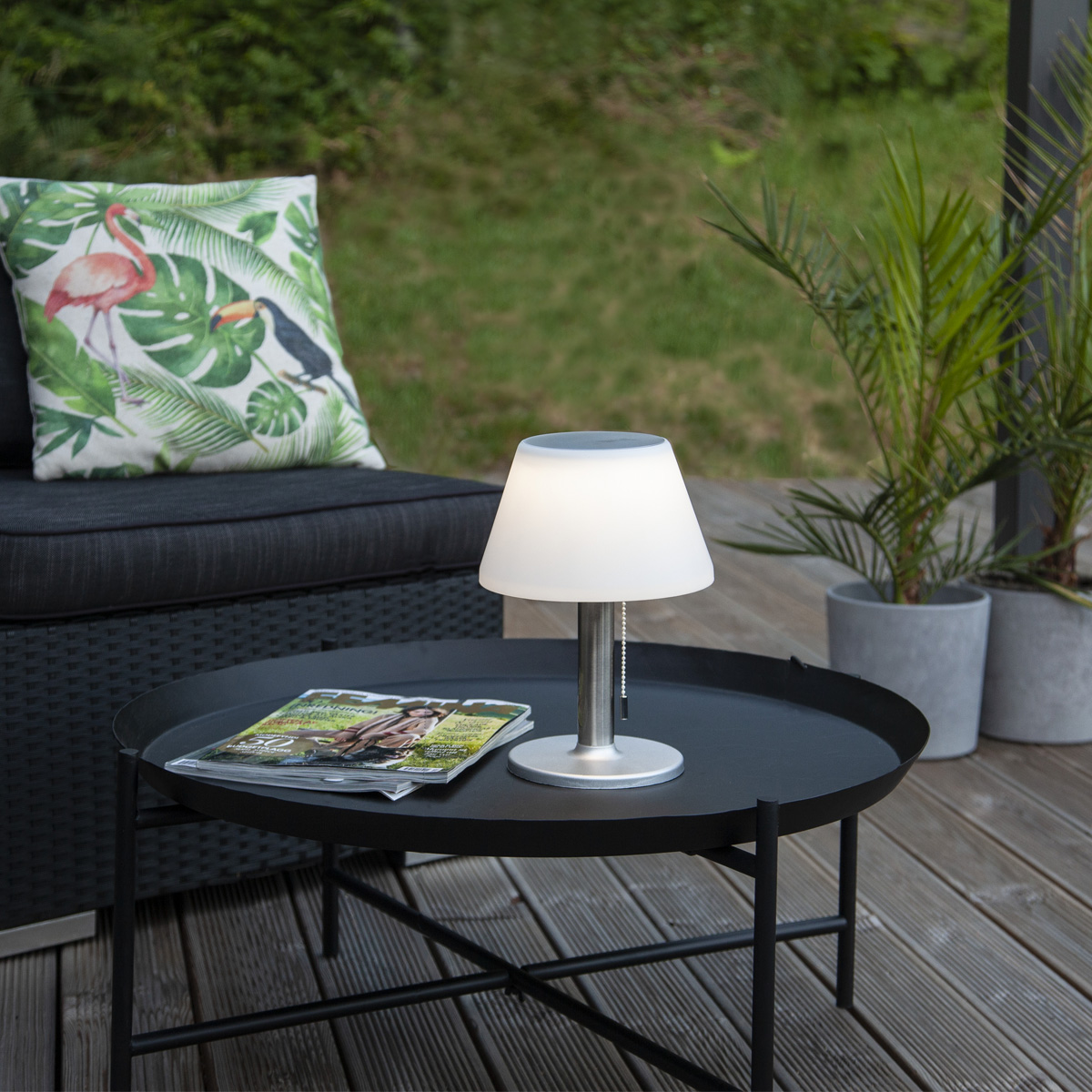 LED Solar Tischleuchte Aus Kunststoffseil – Outdoor, Warmweiß, H:27,5cm, D:18cm – Mit Lichtsensor, Wetterfest (schwarz) Tischleuchte Solar IP44