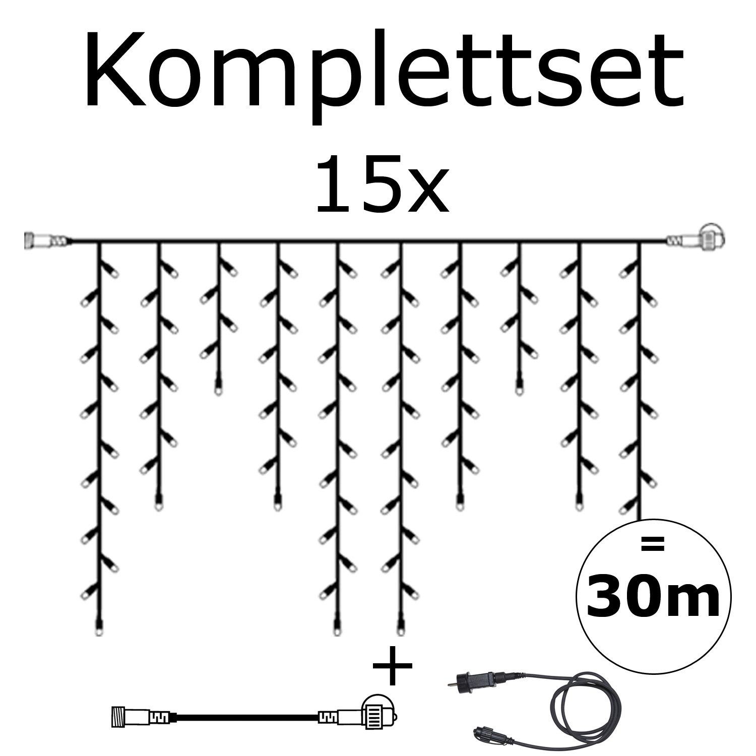 SYSTEM 24 KOMPLETT SET 30m - LED Lichtervorhang Eisregen 30x1m - Icicle für Dachrinne, Terrasse SYSTEM 24 KOMPLETT SET 30m - LED Lichtervorhang Eisregen 30x1m - Icicle für Dachrinne, Terrasse