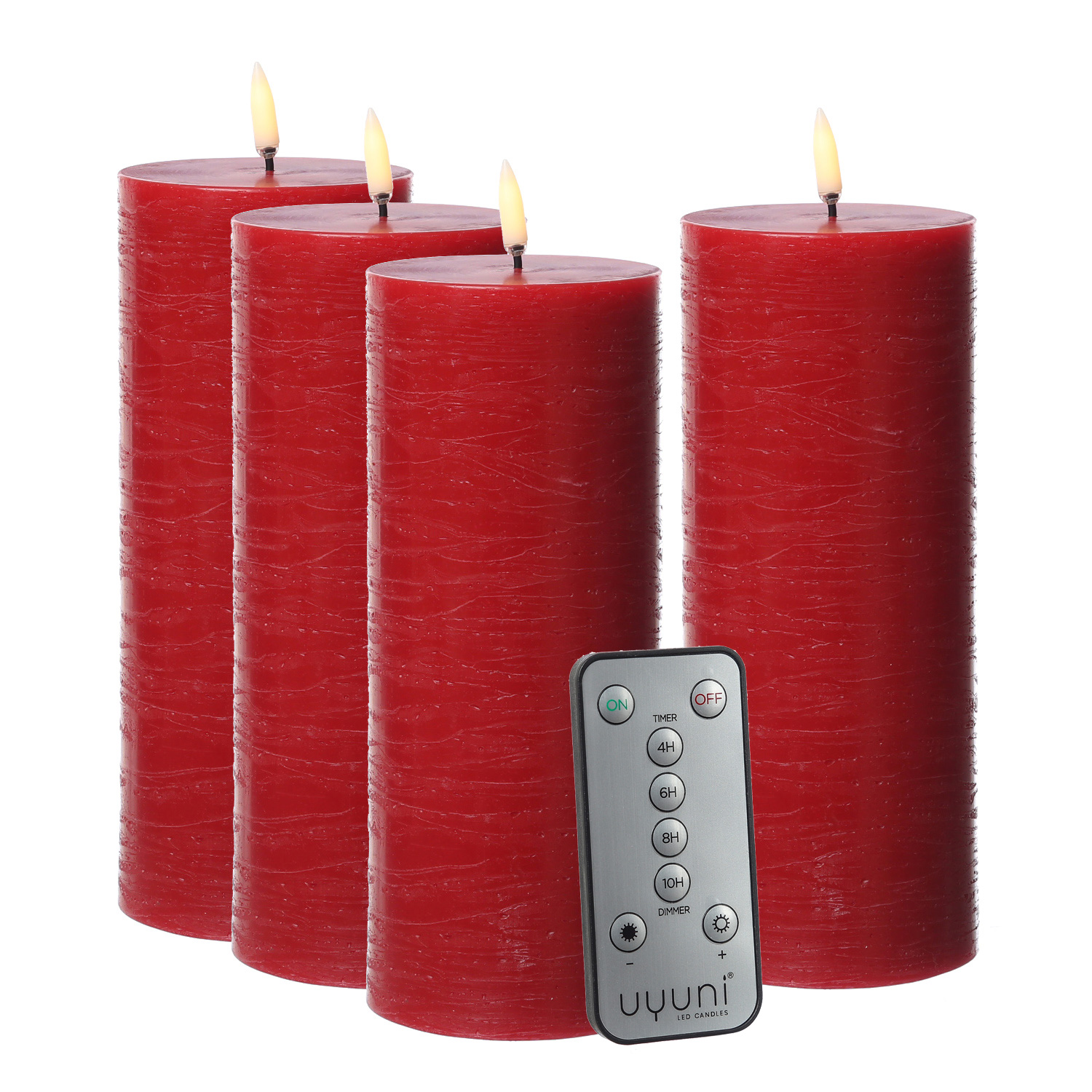 LED Kerzenset PIA - Rustik-Optik - H: 20cm - inkl. Batterien und Fernbedienung - rot - 4er Set LED Kerzenset PIA - Rustik-Optik - H: 20cm - inkl. Batterien und Fernbedienung - rot - 4er Set
