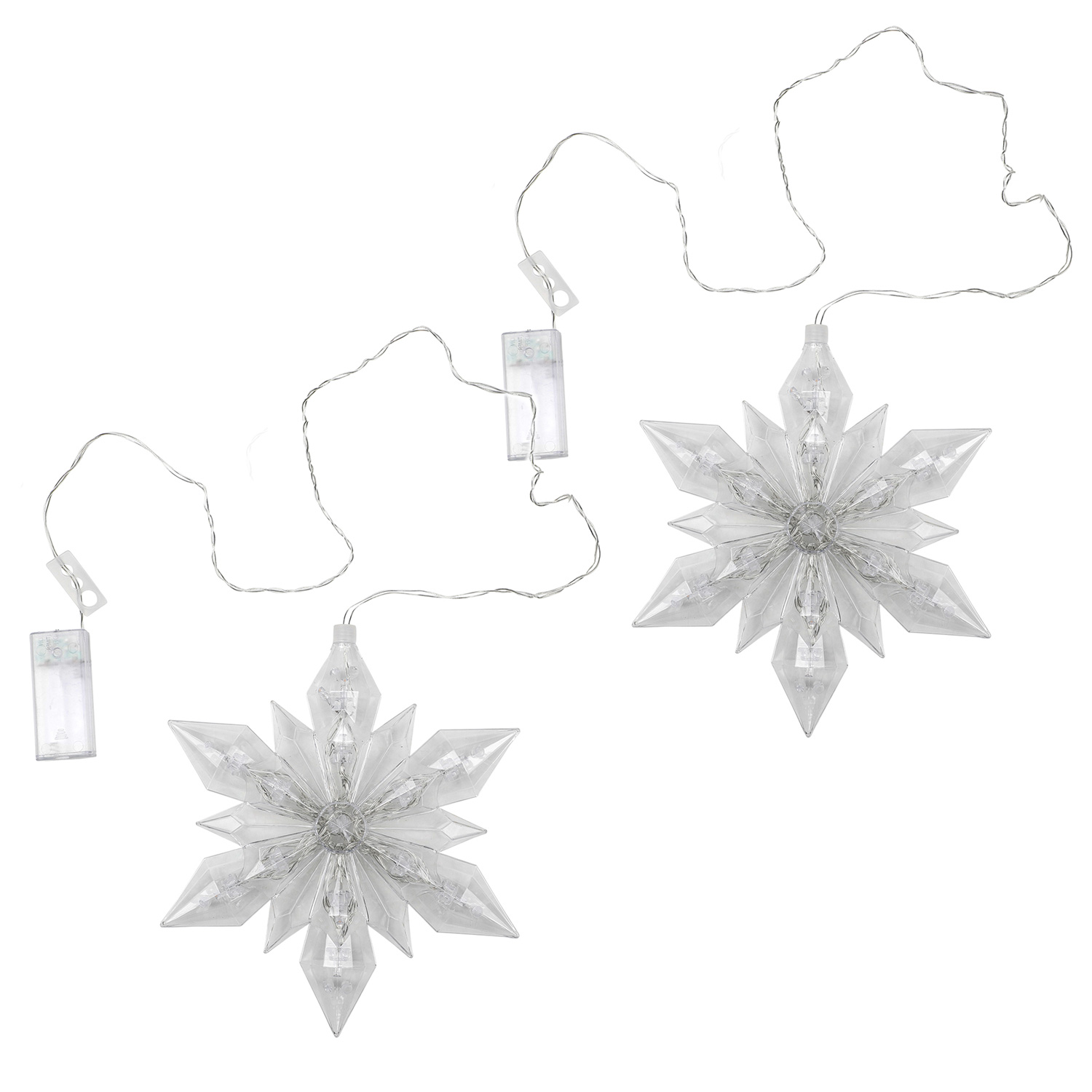 LED Weihnachtssterne aus Acryl - 2x 25 warmweiße LED - Timer - Batterie - transparent - 2er Set