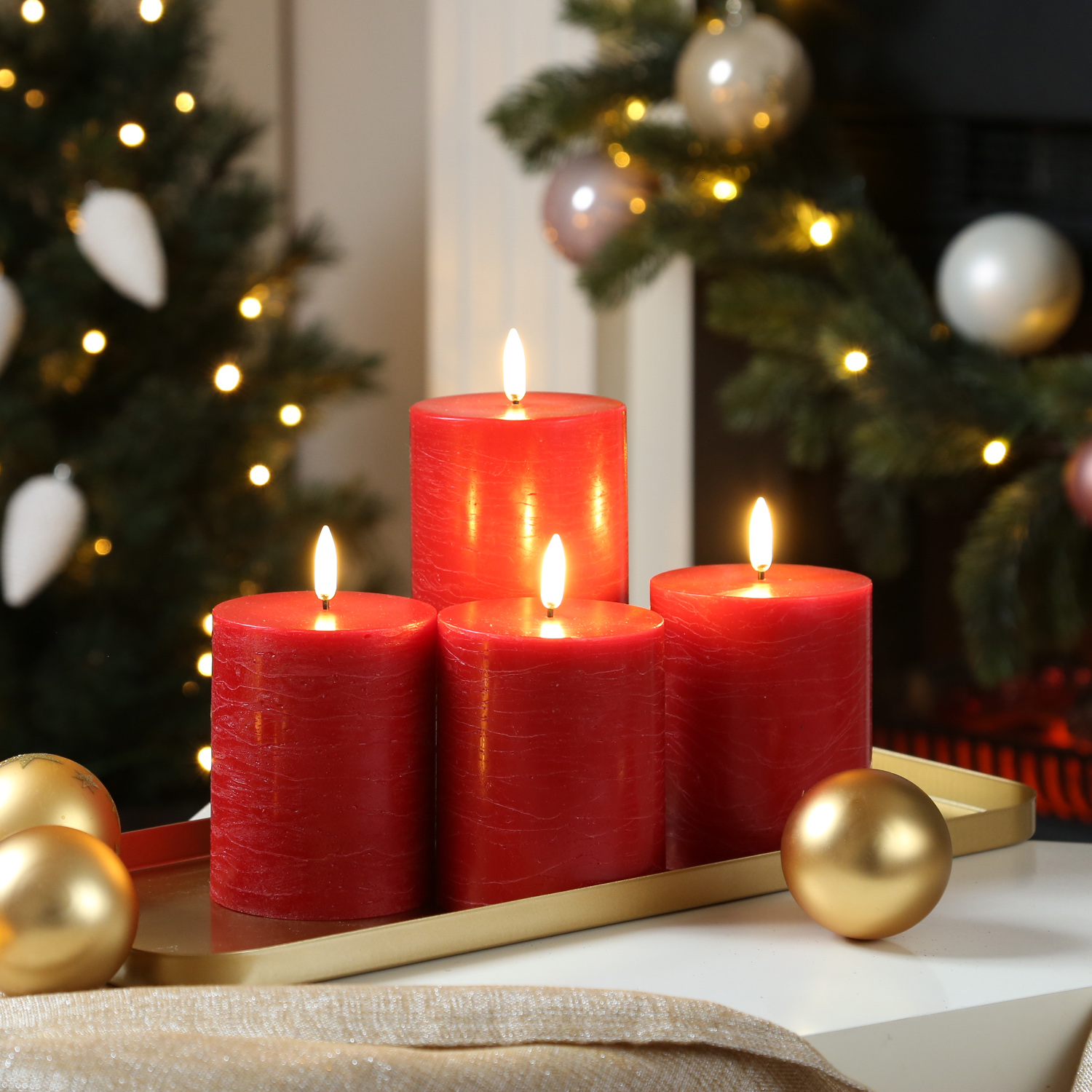LED Kerzenset PIA - Rustik-Optik - H: 10cm - inkl. Batterien und Fernbedienung - rot - 4er Set LED Kerzenset PIA - Rustik-Optik - H: 10cm - inkl. Batterien und Fernbedienung - rot - 4er Set