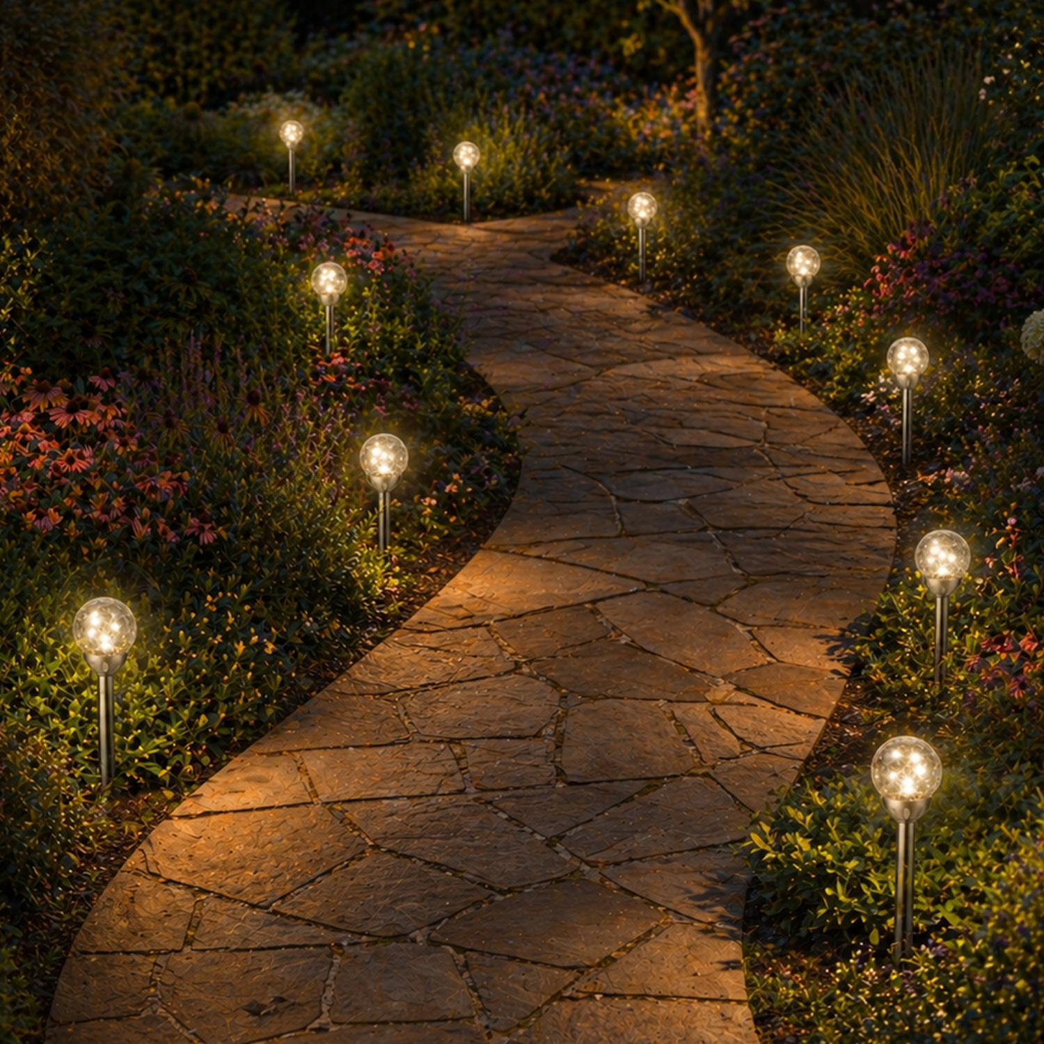 LED Solar Wegleuchte - Gartenleuchte in Bruchglas-Optik  - H: 30cm - Lichtsensor