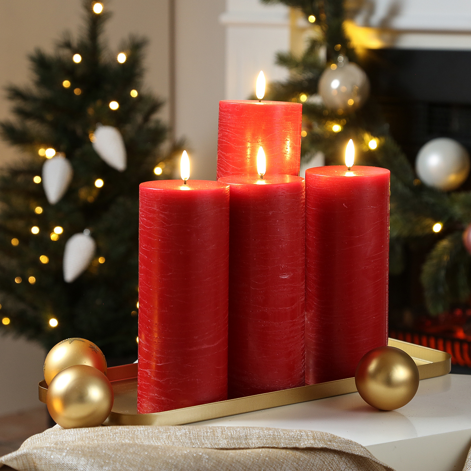 LED Kerzenset PIA - Rustik-Optik - H: 20cm - inkl. Batterien und Fernbedienung - rot - 4er Set LED Kerzenset PIA - Rustik-Optik - H: 20cm - inkl. Batterien und Fernbedienung - rot - 4er Set