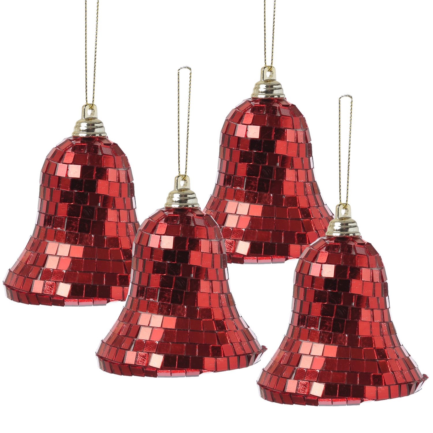 Christbaumschmuck Glocken - Weihnachtsbaumschmuck im Discokugel Look - H: 8cm - rot - 4er Set Christbaumschmuck Glocken - Weihnachtsbaumschmuck im Discokugel Look - H: 8cm - rot - 4er Set