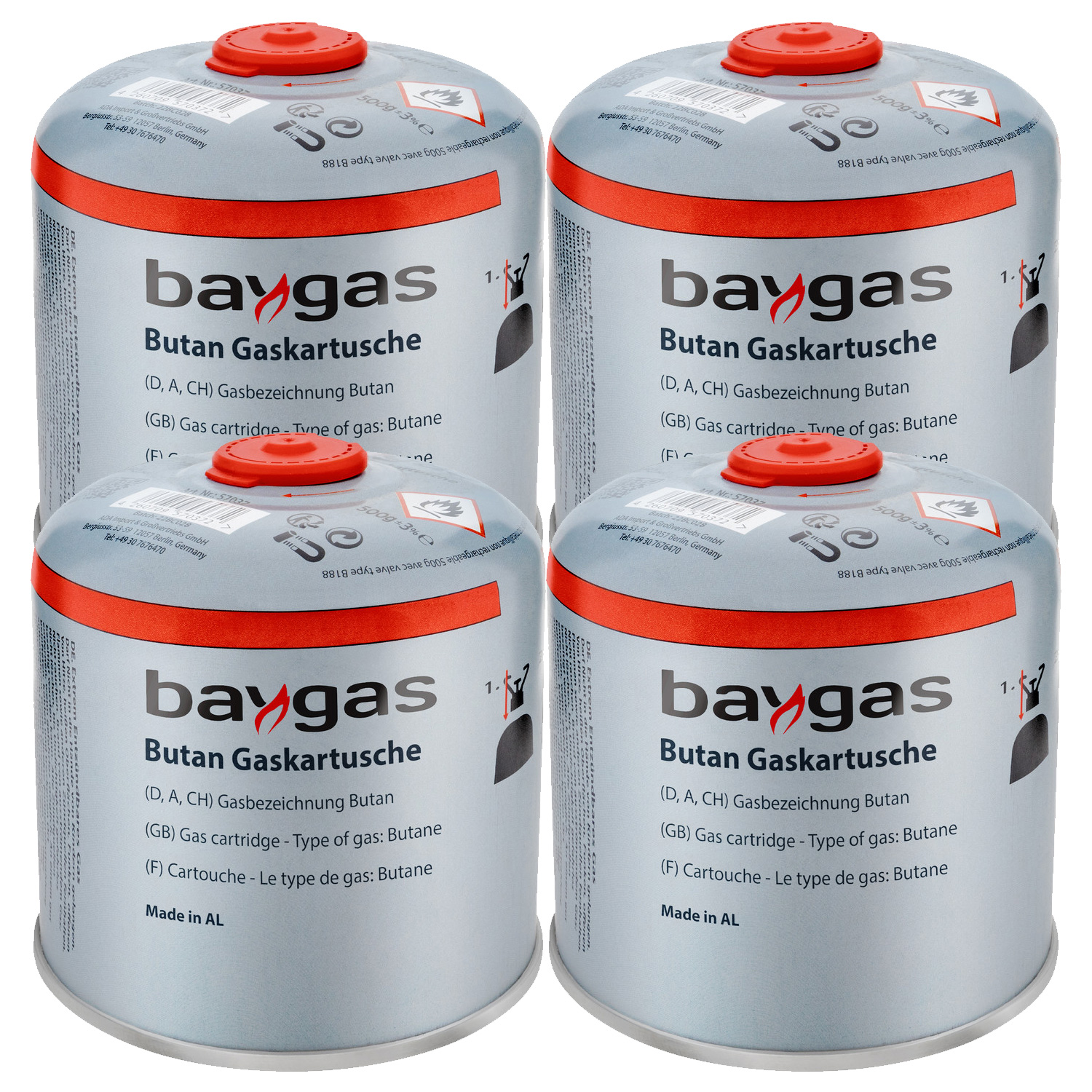 4 x Butangas Schraubkartusche 500g EN417 Gaskartusche 4 x Butangas Schraubkartusche 500g EN417 Gaskartusche