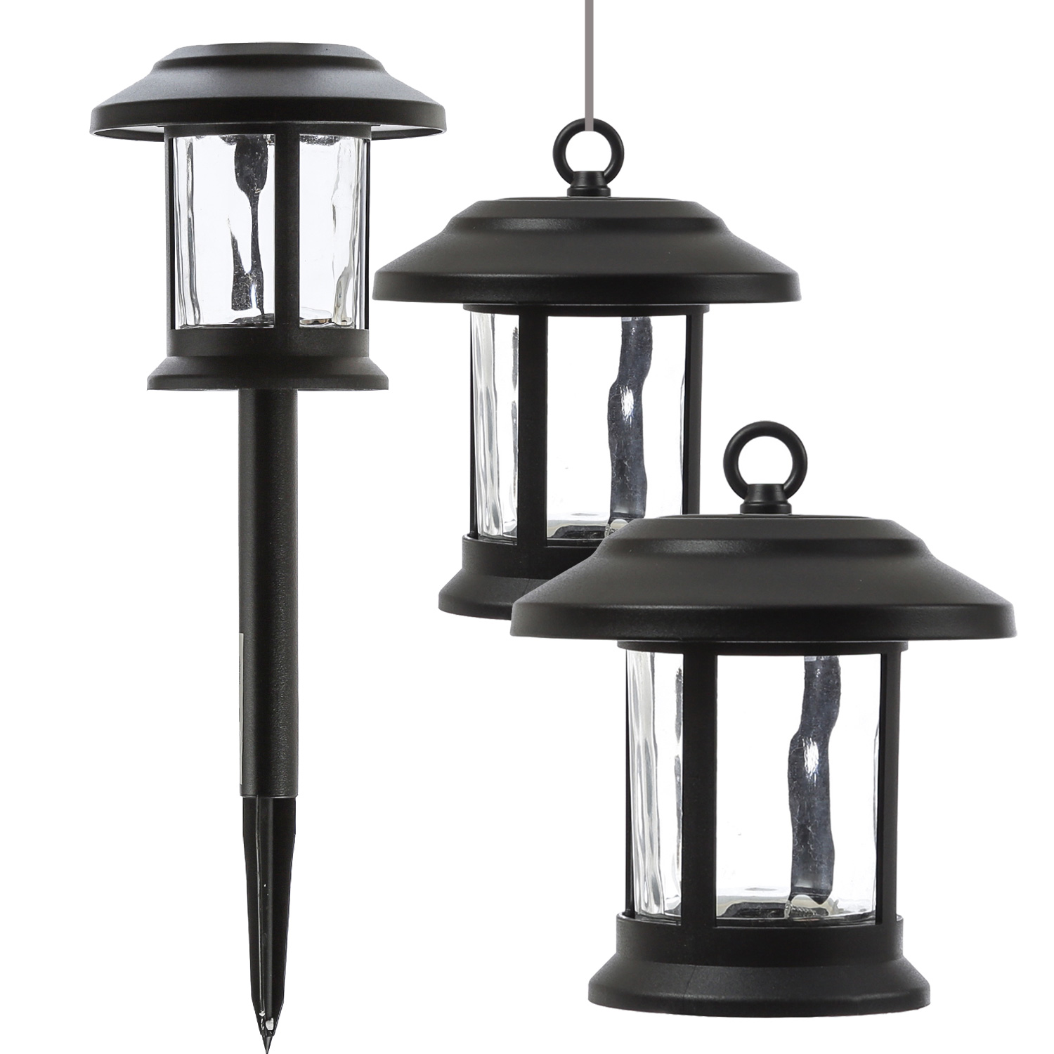 LED Solar Gartenleuchte 3in1 - Laterne/Hängeleuchte/Wegleuchte - H: 32cm - Lichtsensor - 2er Set