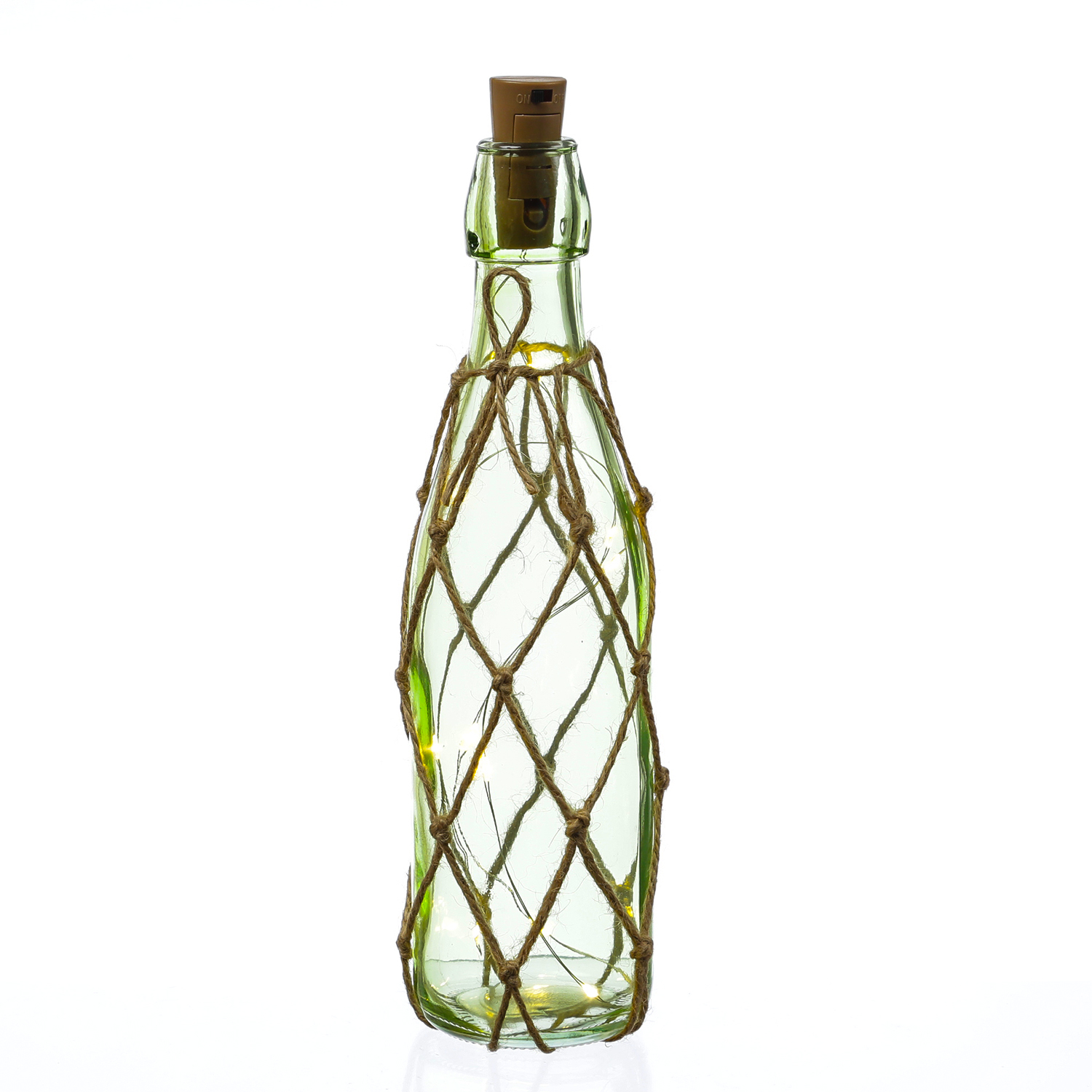 LED Dekoflasche mit Juteseil und LED Drahtlichterkette - Leuchtflasche - H: 28cm - hellgrün LED Dekoflasche mit Juteseil und LED Drahtlichterkette - Leuchtflasche - H: 28cm - hellgrün