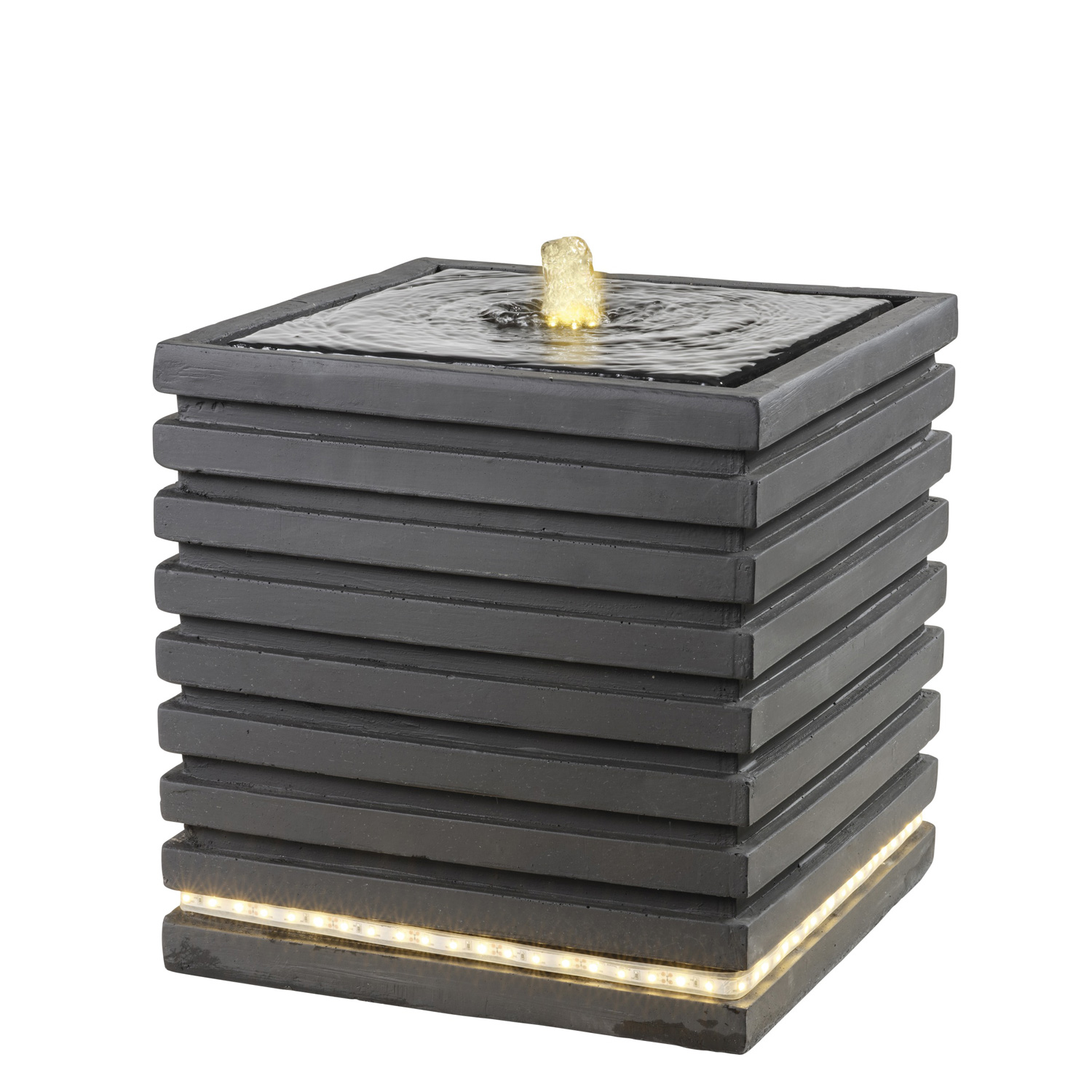 Brunnen Würfel mit Rippen - LED Beleuchtung - 35cm - Kreislaufpumpe