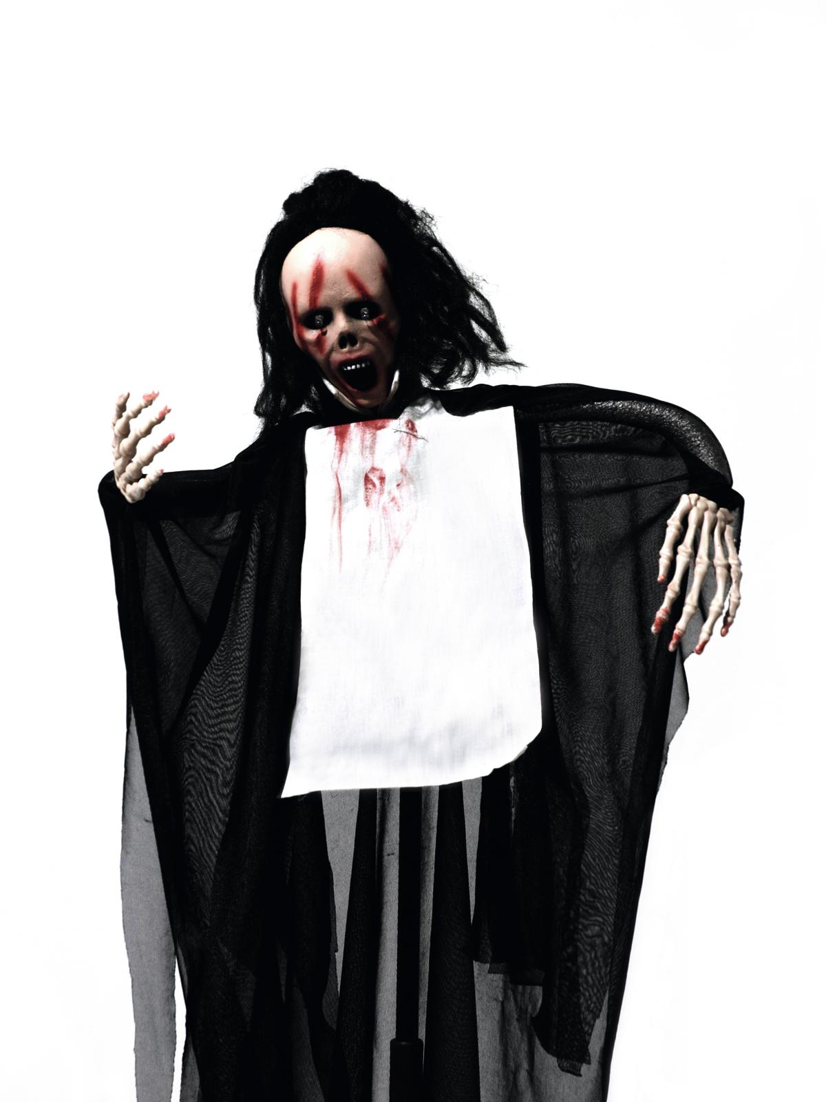 Crazy Ghost - animierte Halloween Figur 95cm - Bewegung, blinkende Augen + Geräusche - zum Hängen