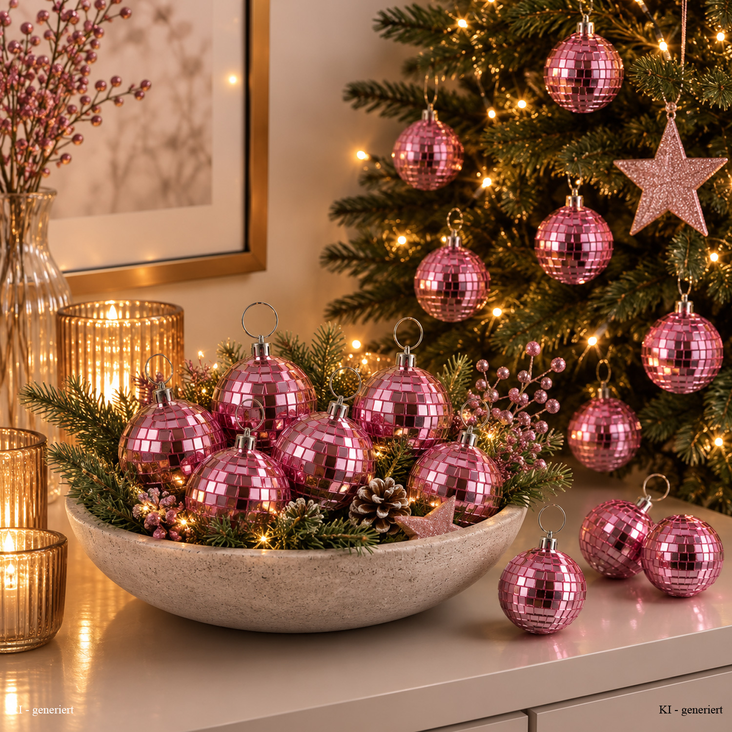Christbaumschmuck Discokugel - Spiegelkugel 5cm  - Weihnachtskugel - 5x5mm Spiegel - rosa - 12St.