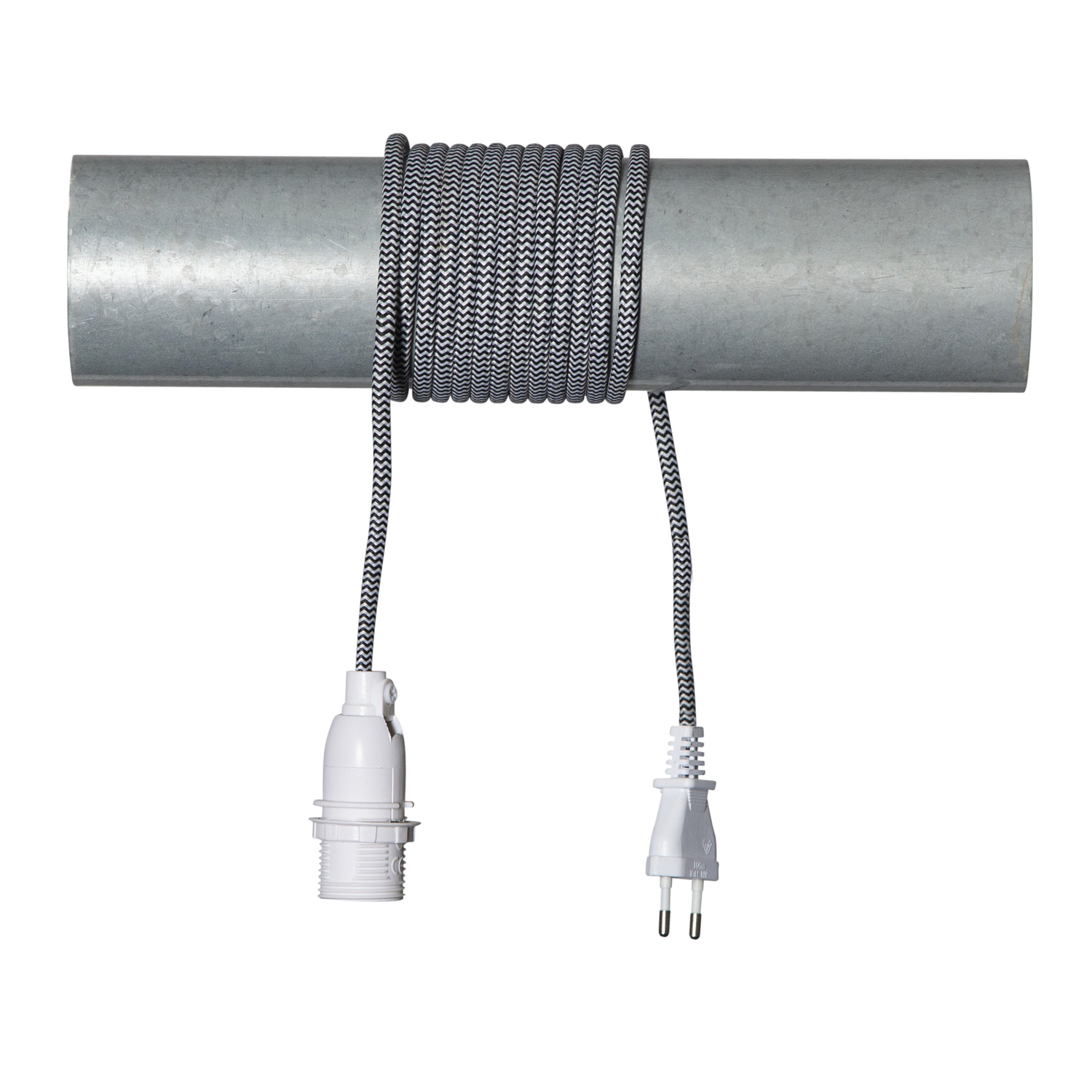 Lampenhalterung für Leuchtsterne - E14 Fassung - textilummanteltes Kabel - 3,50m - schwarz-weiß Lampenhalterung für Leuchtsterne - E14 Fassung - textilummanteltes Kabel - 3,50m - schwarz-weiß