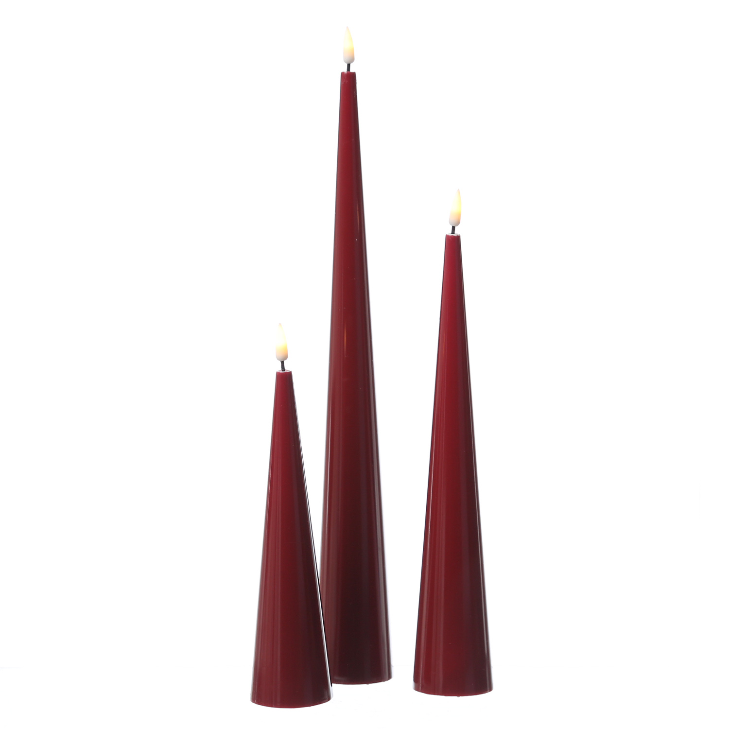 LED Kegelkerze LEA - Echtwachs - realistische 3D Flamme - H: 28cm - Batteriebetrieb - bordeauxrot LED Kegelkerze LEA - Echtwachs - realistische 3D Flamme - H: 28cm - Batteriebetrieb - bordeauxrot