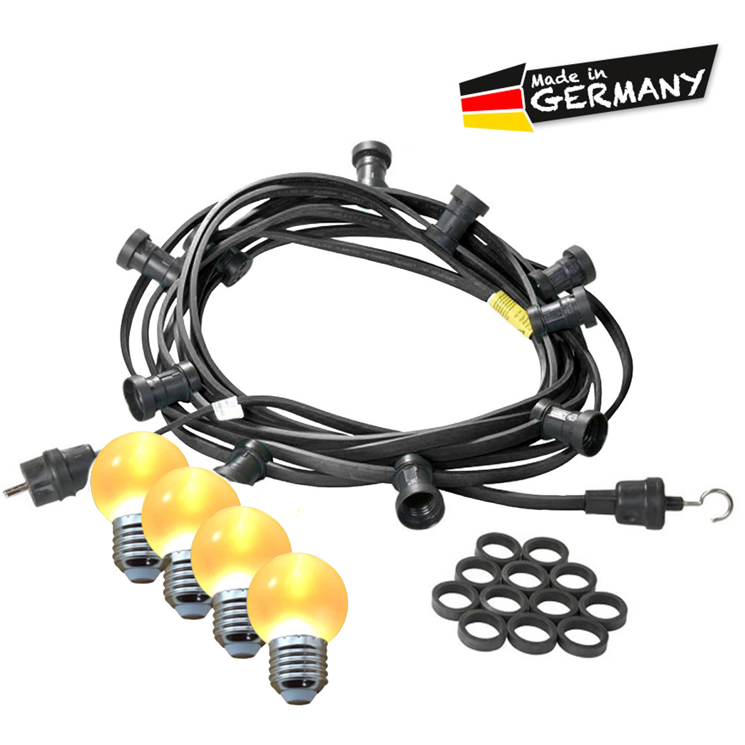 Illu-/Partylichterkette 10m - Außenlichterkette - Made in Germany - 10 x ultra-warmweiße LED Kugeln Illu-/Partylichterkette 10m - Außenlichterkette - Made in Germany - 10 x ultra-warmweiße LED Kugeln