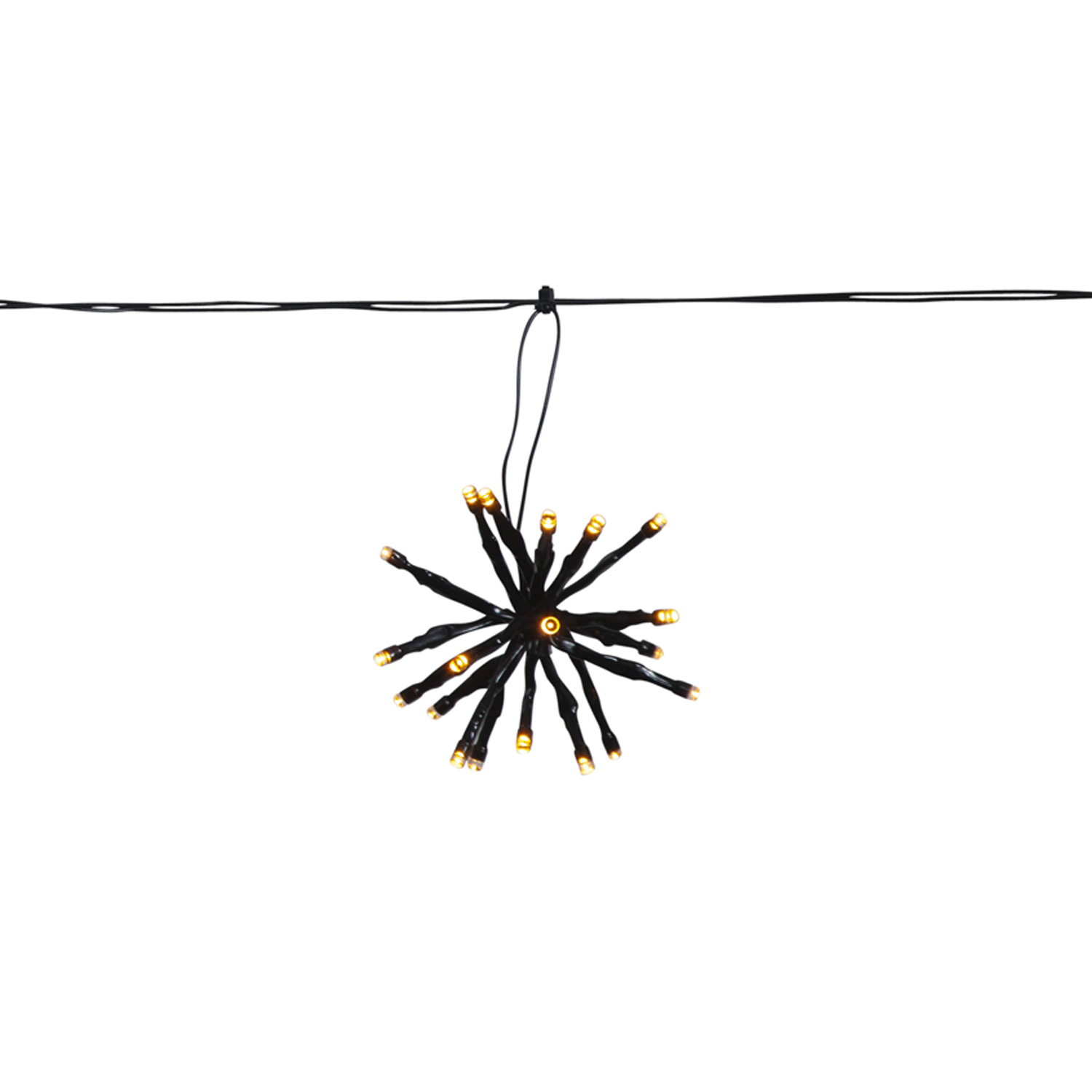 LED Lichterkette Feuerwerk - 200 bernsteinfarbene LED - 10 Cluster - L: 4m - Trafo - Außen - schwarz