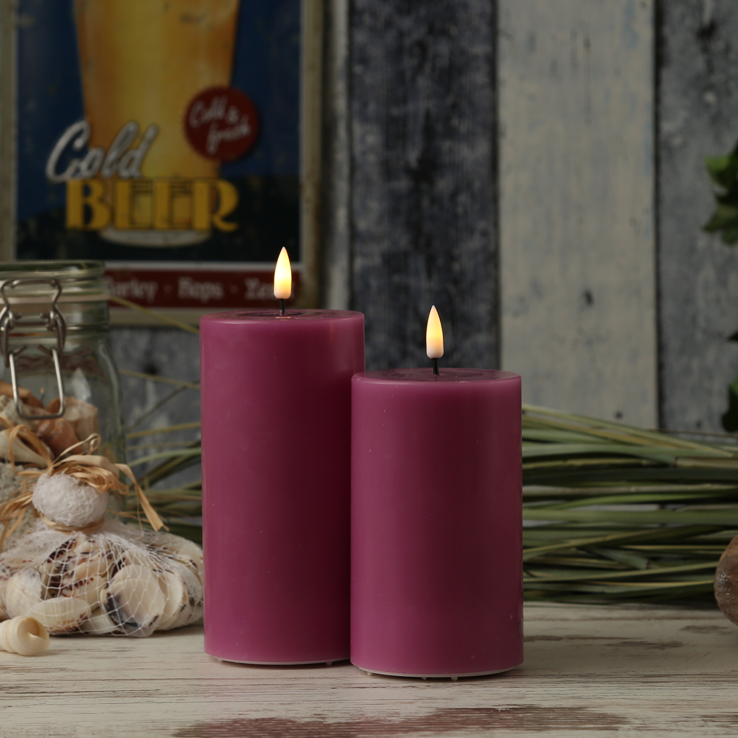 LED Stumpenkerze MIA - Echtwachs - realistische 3D Flamme - H: 12,5cm - D: 7,5cm - malve LED Stumpenkerze MIA - Echtwachs - realistische 3D Flamme - H: 12,5cm - D: 7,5cm - malve