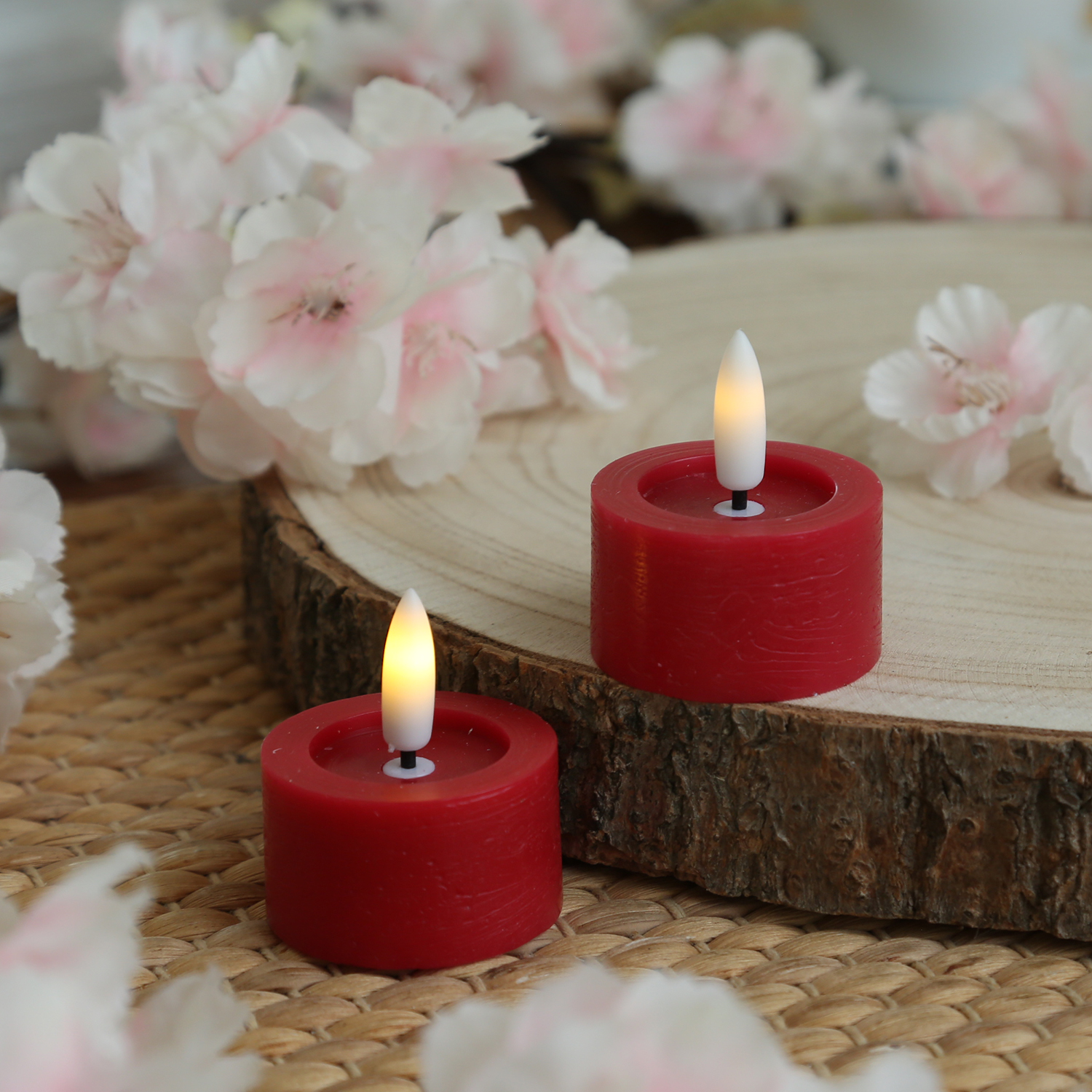 LED Teelichter LINA - Rustik-Optik - Echtwachs - Timer - mit Batterien - D: 4,5cm H: 5cm - 2St.