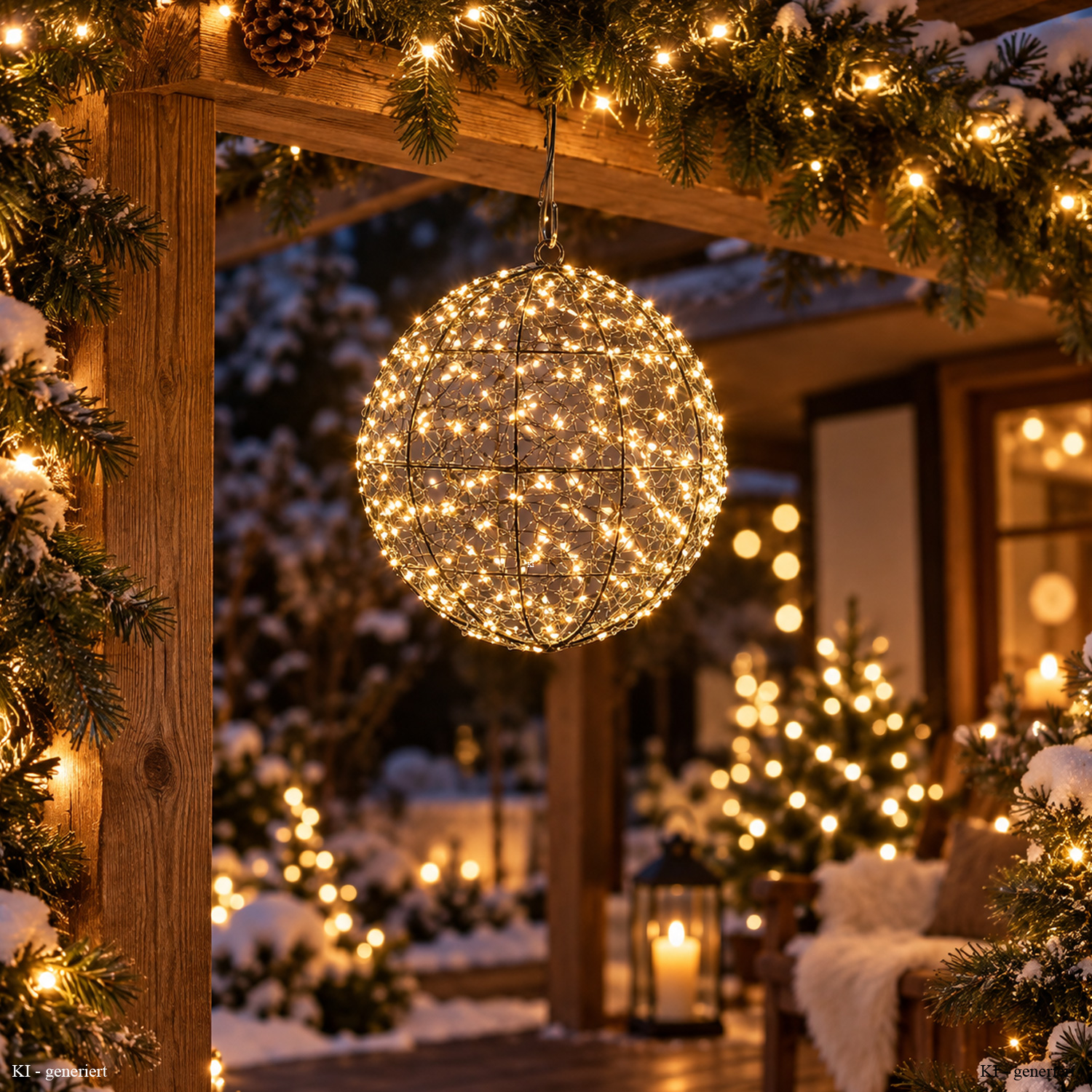 LED Drahtkugel - Leuchtkugel - 400 bernsteinfarbene LED - Timer - D: 30cm - für Innen/Außen