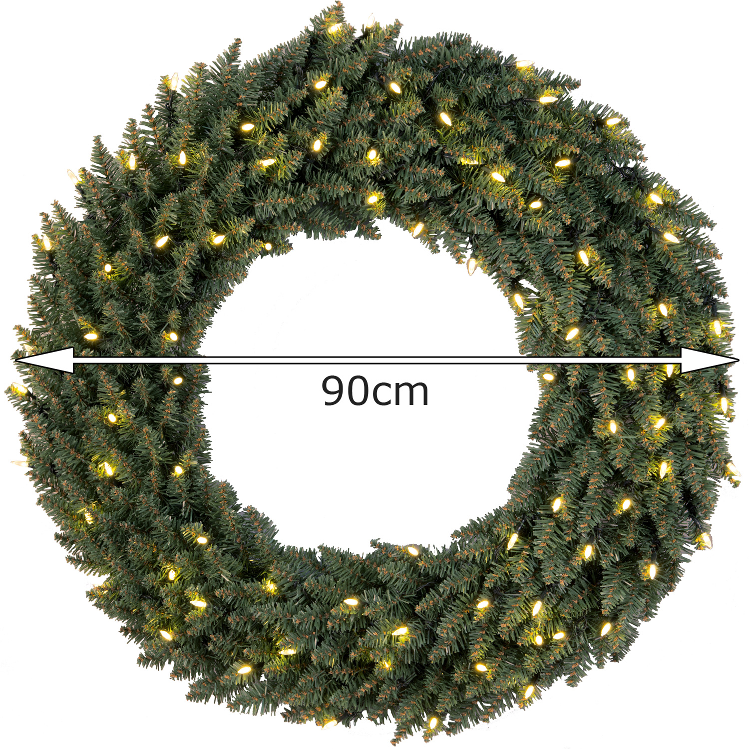 LED-Tannenkranz - 80 warmweiße LEDS - D. 90cm - beleuchtet - outdoor - Trafo