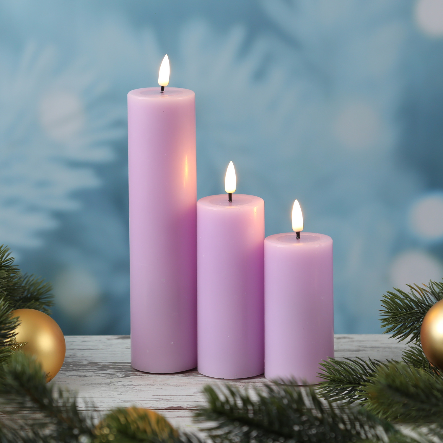 LED Stumpenkerze MIA - Echtwachs - realistische 3D Flamme - H: 10cm - D: 5cm - lavendel LED Stumpenkerze MIA - Echtwachs - realistische 3D Flamme - H: 10cm - D: 5cm - lavendel